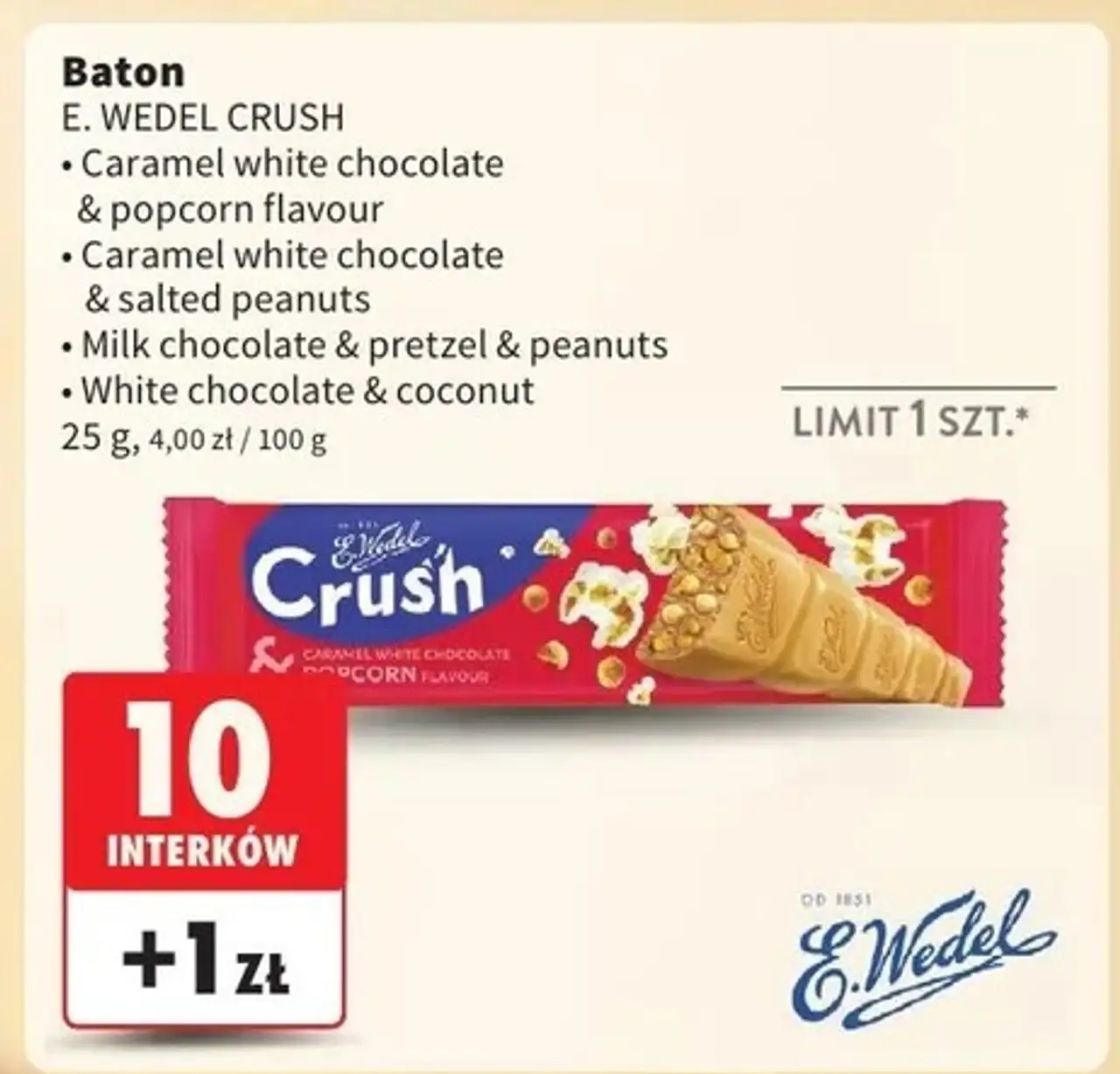 Baton mleczna czekolada i precelki E.wedel Crush