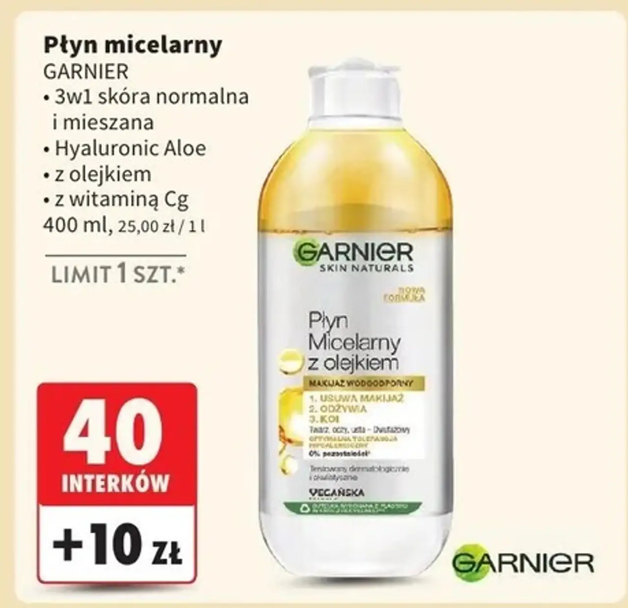 Płyn micelarny 3w1 skóra wrażliwa i mieszana Garnier Skin Naturals