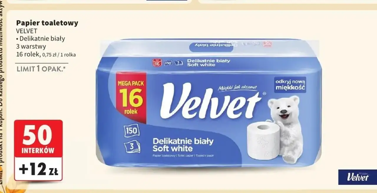 Papier toaletowy delikatnie biały Velvet