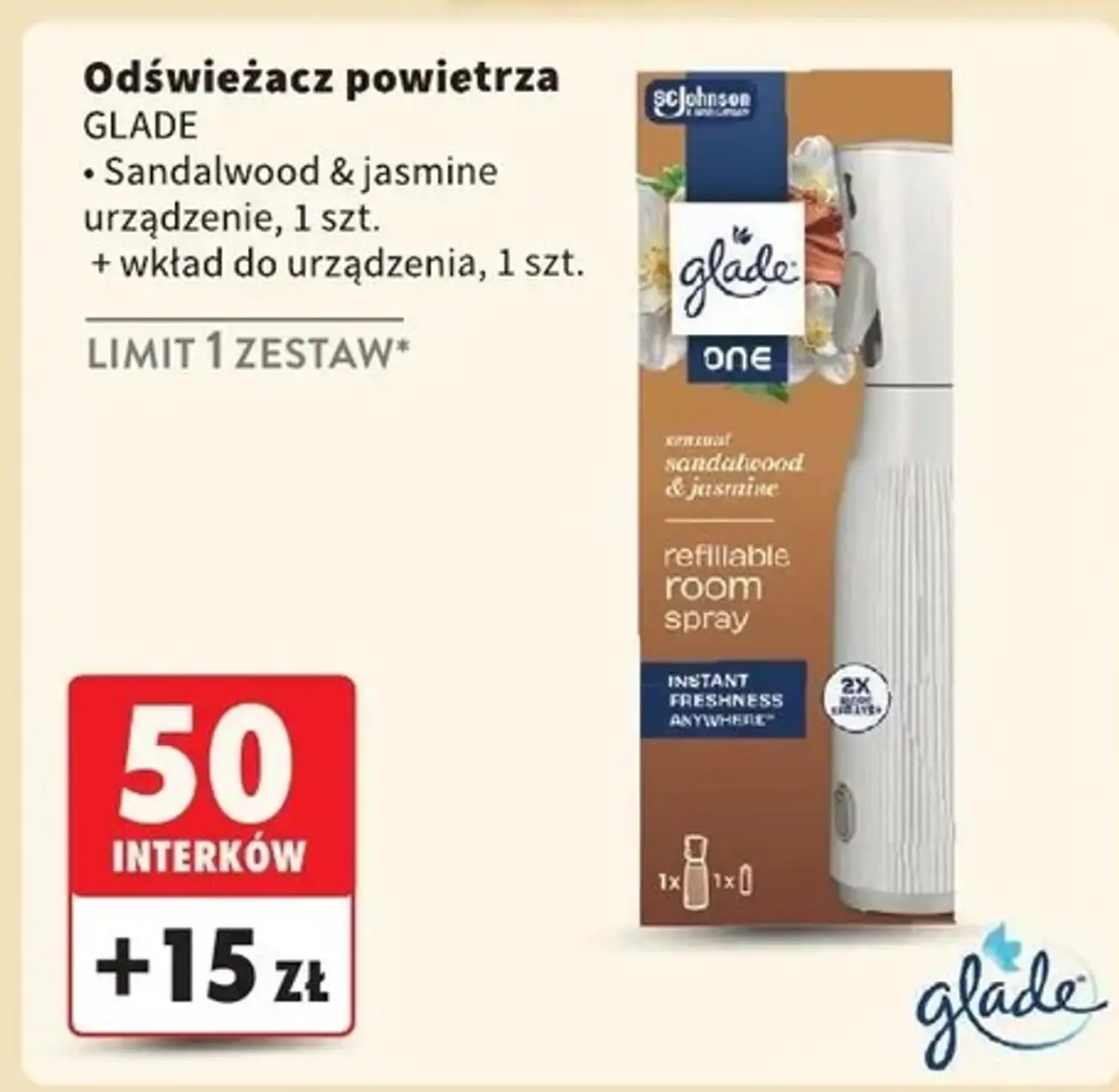 Odświeżacz powietrza drzewo sandałowe i jaśmin+zapas Glade By Brise One Touch