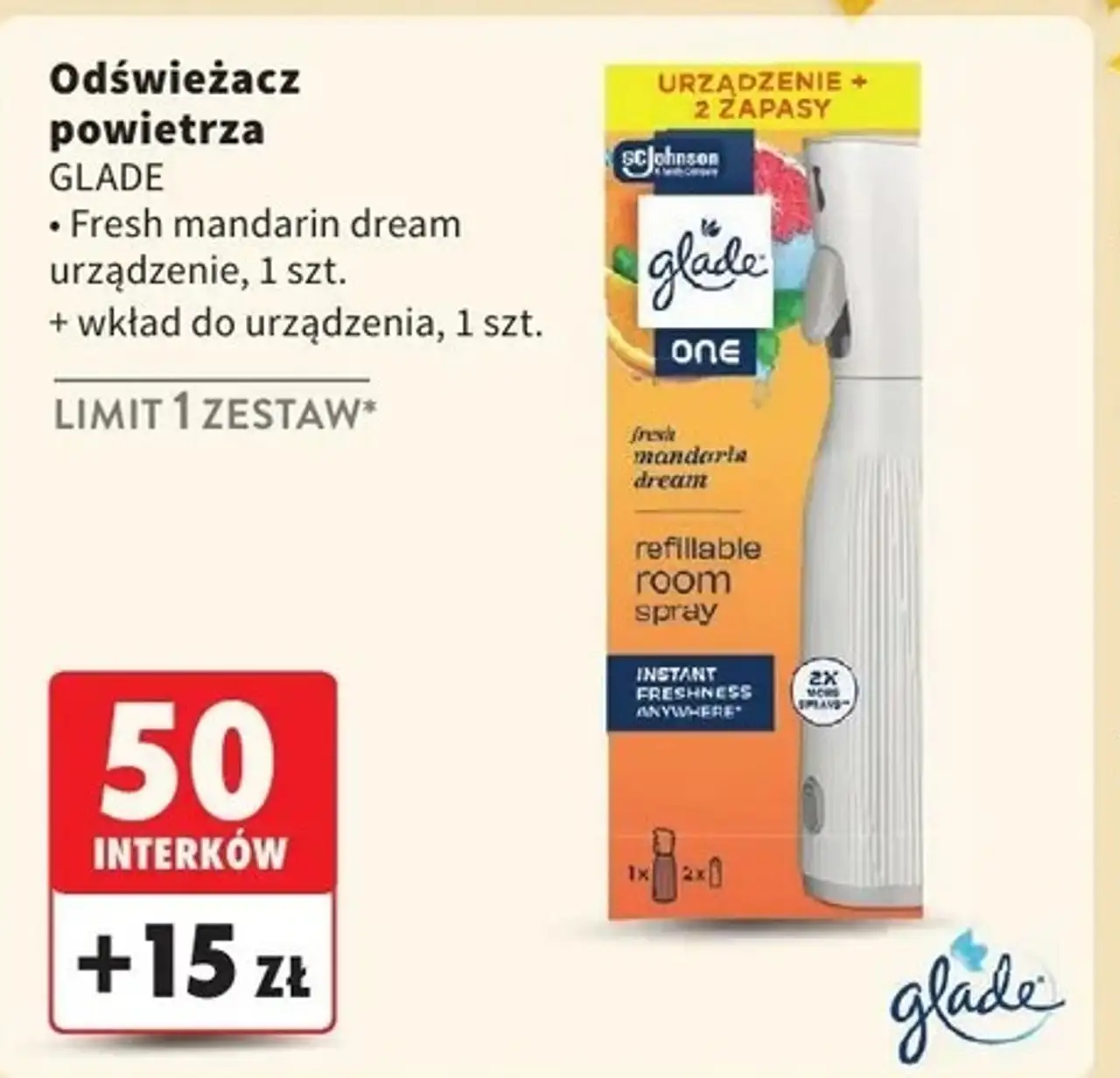 Odświeżacz powietrza fresh mandarin + 2 wkłady Glade By Brise One Touch