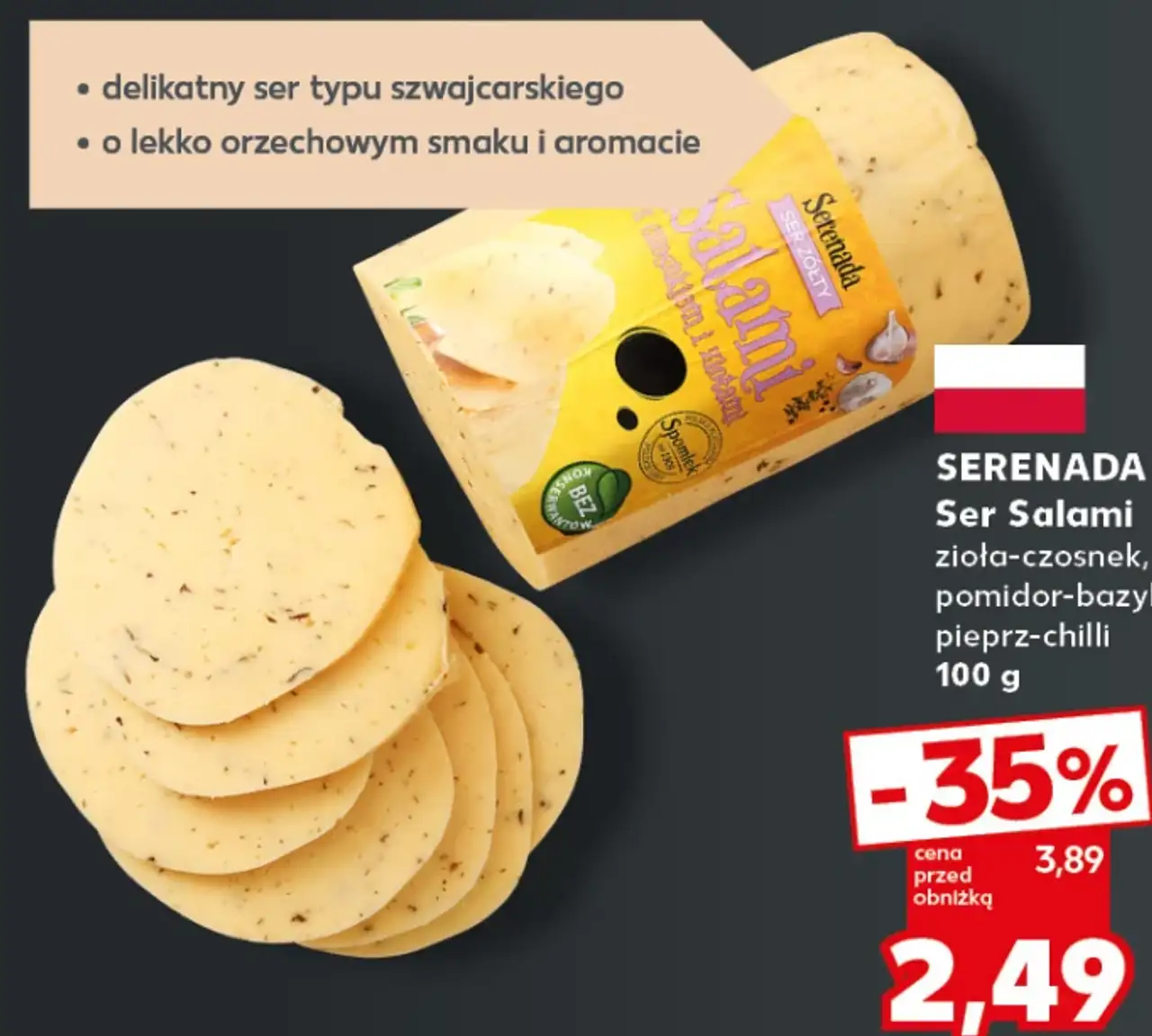 Serenada Ser Salami zioła-czosnek, pomidor-bazylia, pieprz-chilli