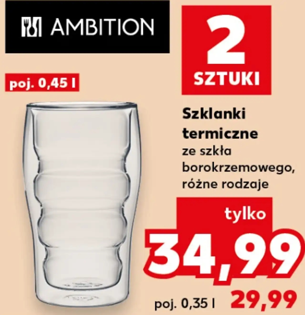 Ambition Szklanki termiczne ze szkła borokrzemowego poj. 0,45 l