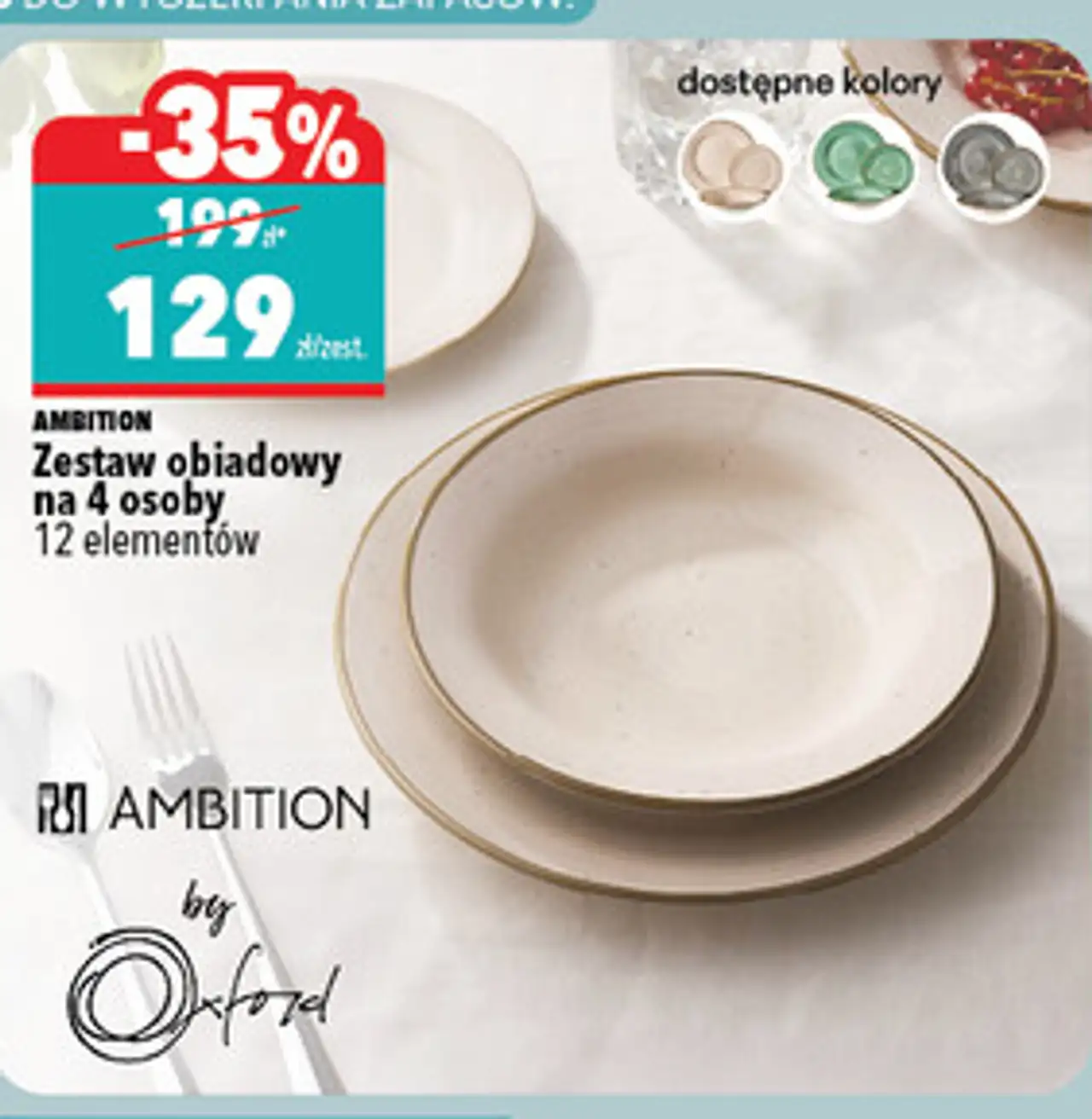 Zestaw obiadowy na 4 osoby 12 elementów Ambition by Oxford