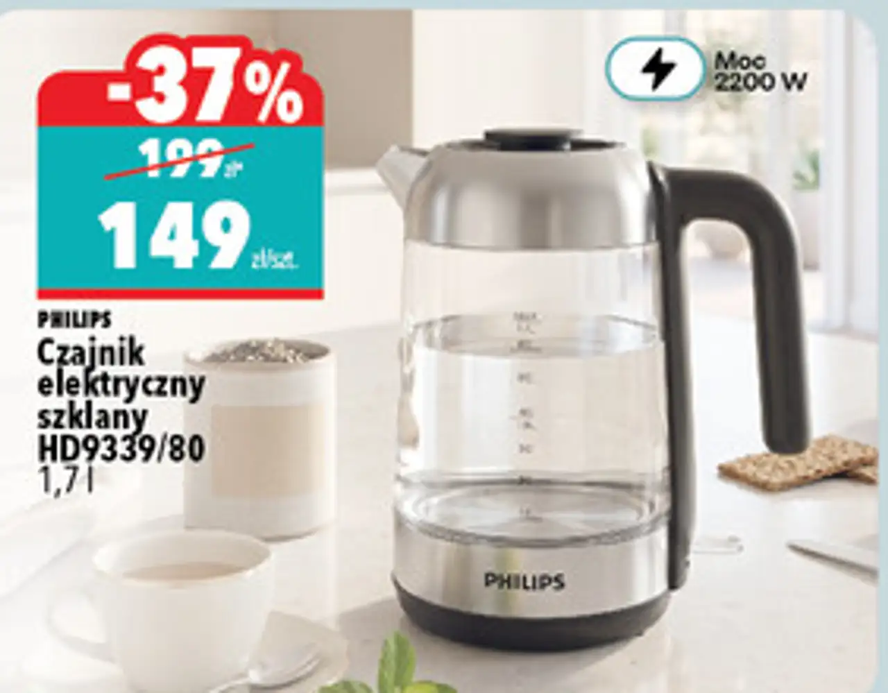 Czajnik elektryczny szklany Philips HD9339/80 1,7 l