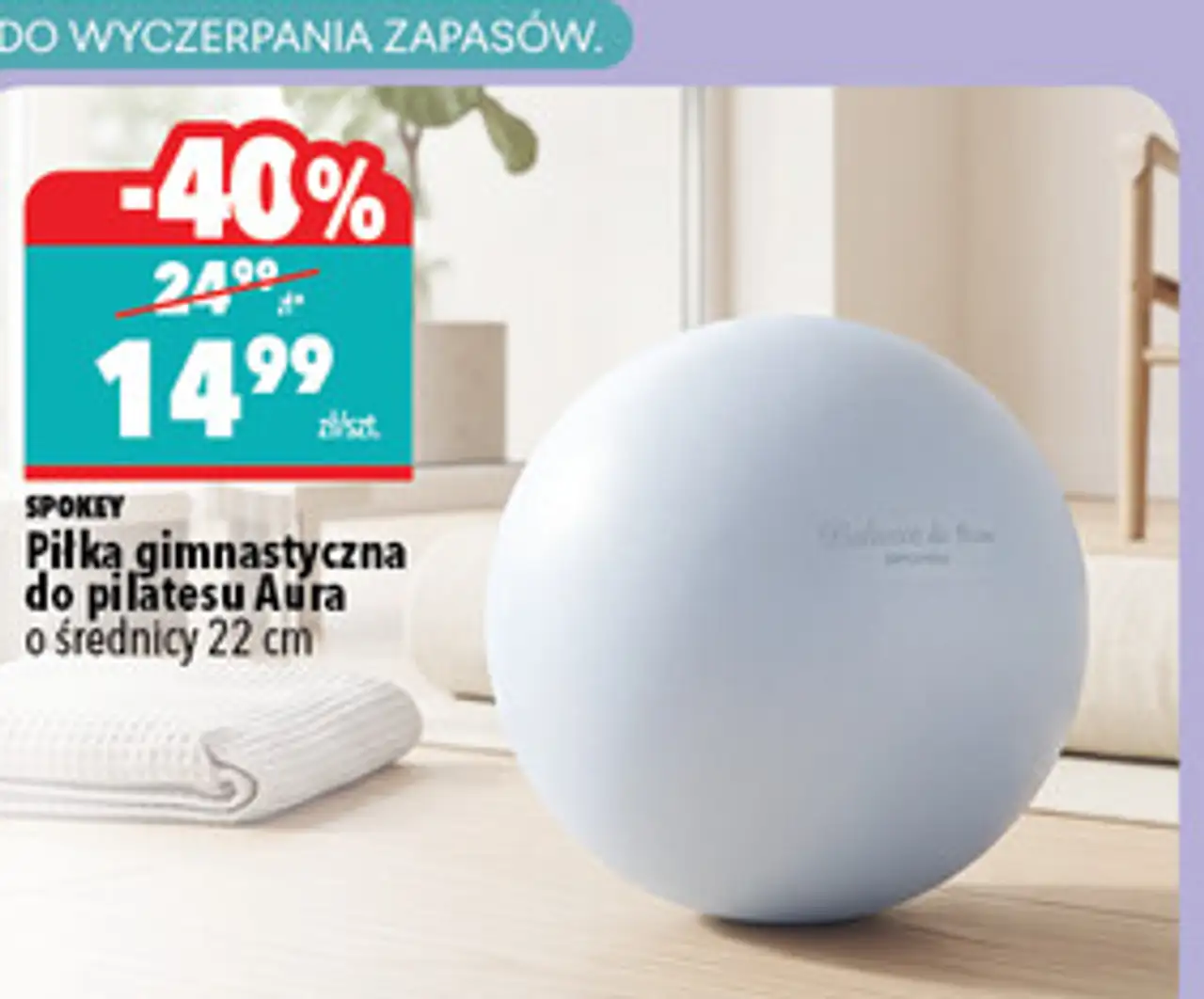 Piłka gimnastyczna do pilatesu Aura Spokey o średnicy 22 cm