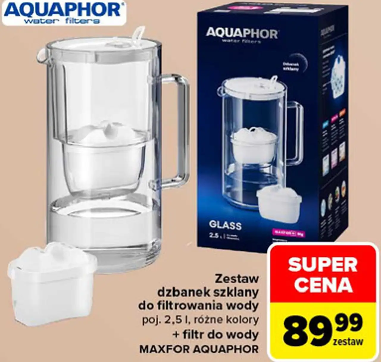 Zestaw dzbanek szklany do filtrowania wody Aquaphor Maxfor