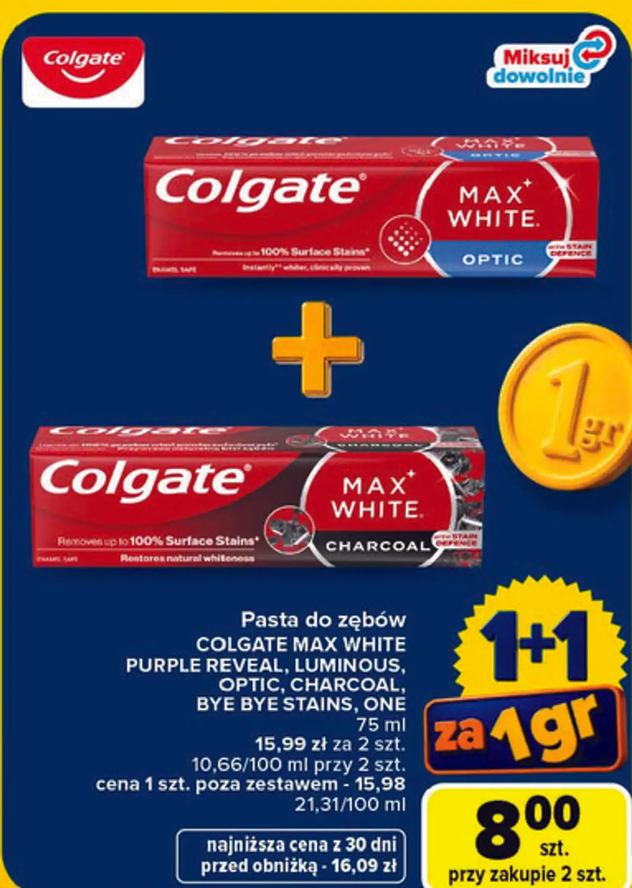 Pasta do zębów COLGATE MAX WHITE PURPLE REVEAL, LUMINOUS, OPTIC, CHARCOAL, BYE BYE STAINS, ONE