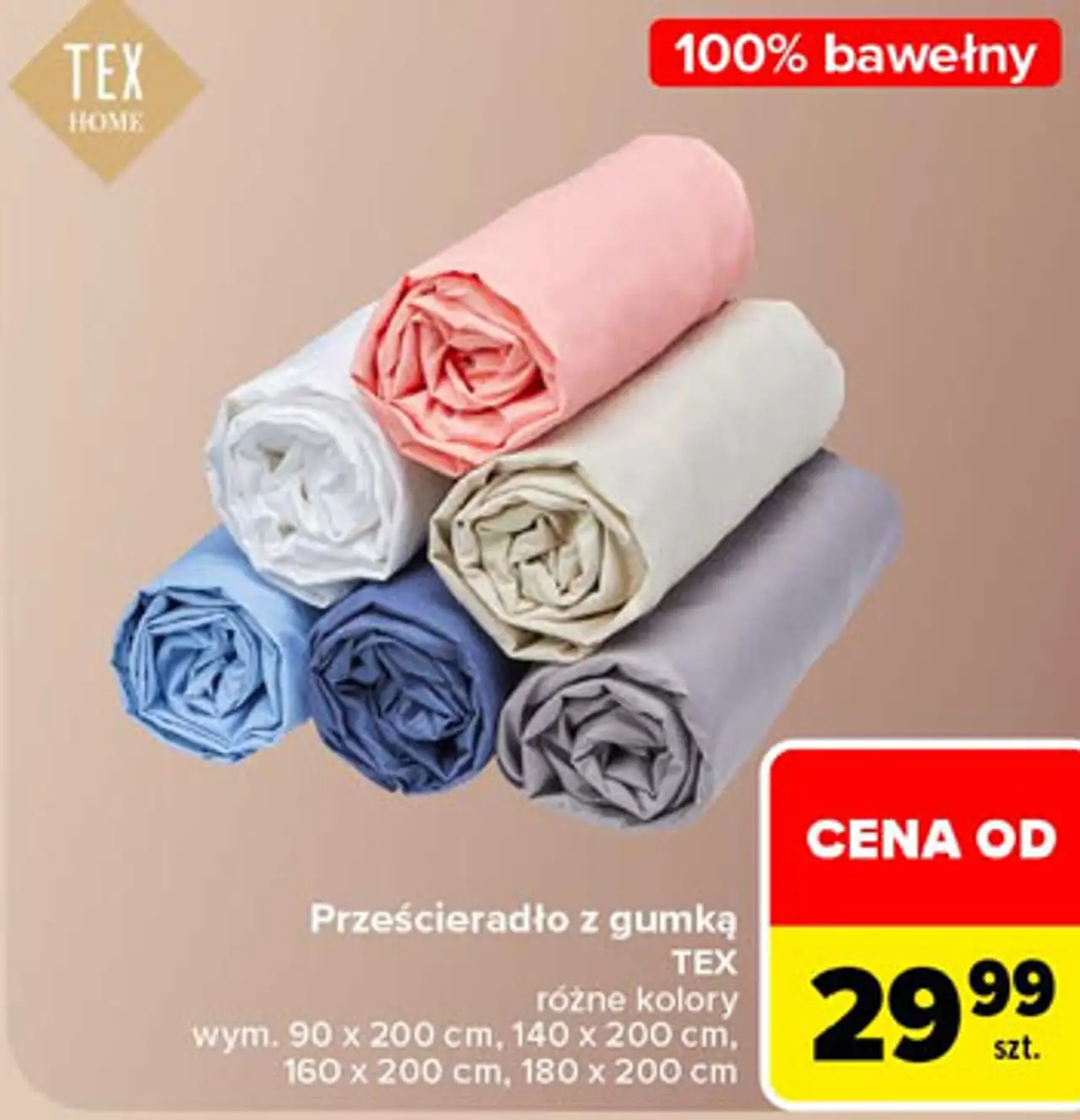 TEX HOME Prześcieradło z gumką 100% bawełna