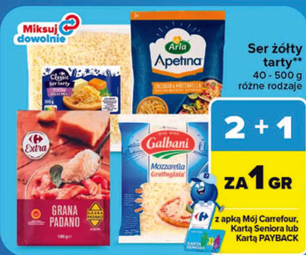 Sery żółte tarte Apetina, Galbani, Carrefour Extra