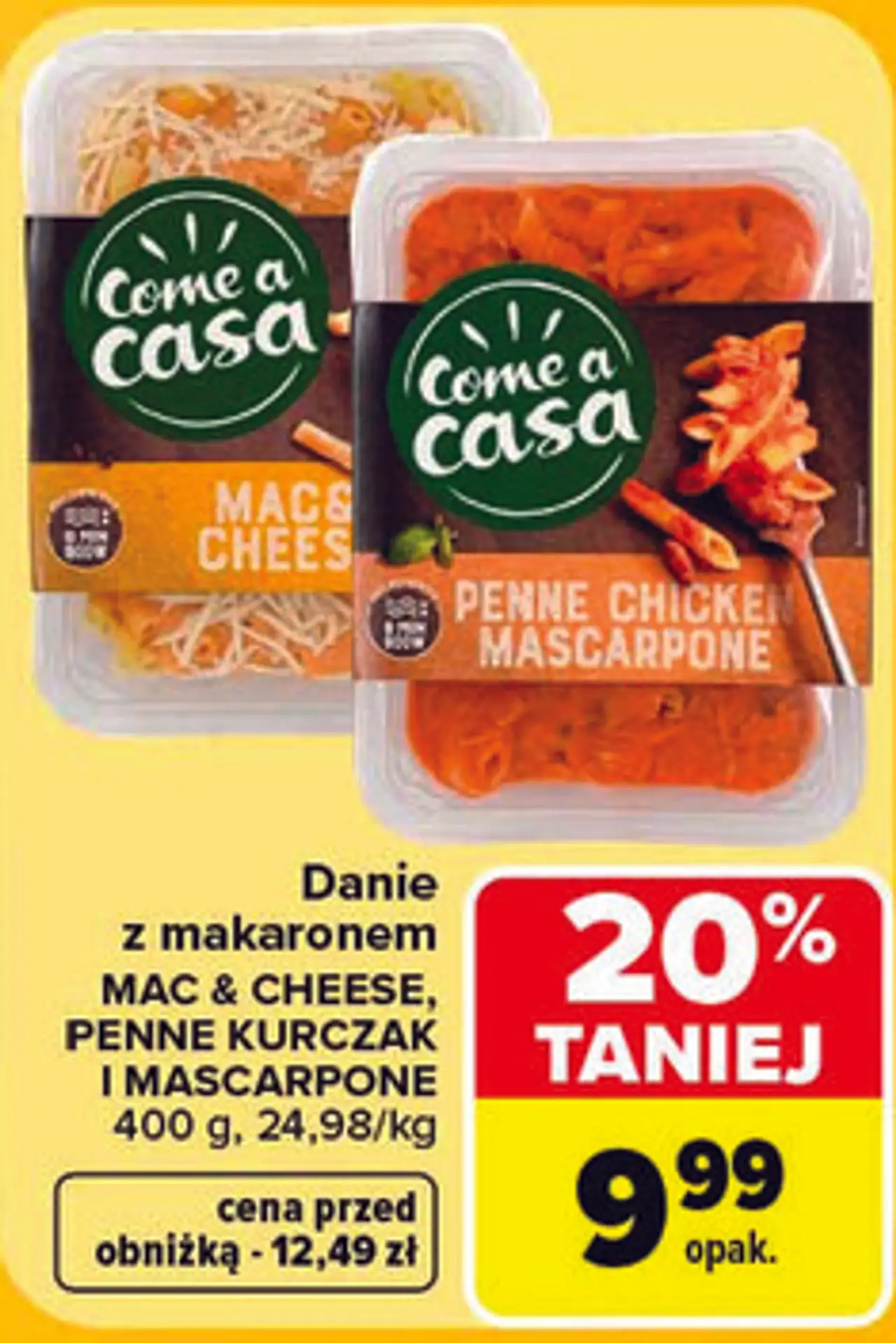 Danie z makaronem MAC & CHEESE, PENNE KURCZAK I MASCARPONE Come a Casa