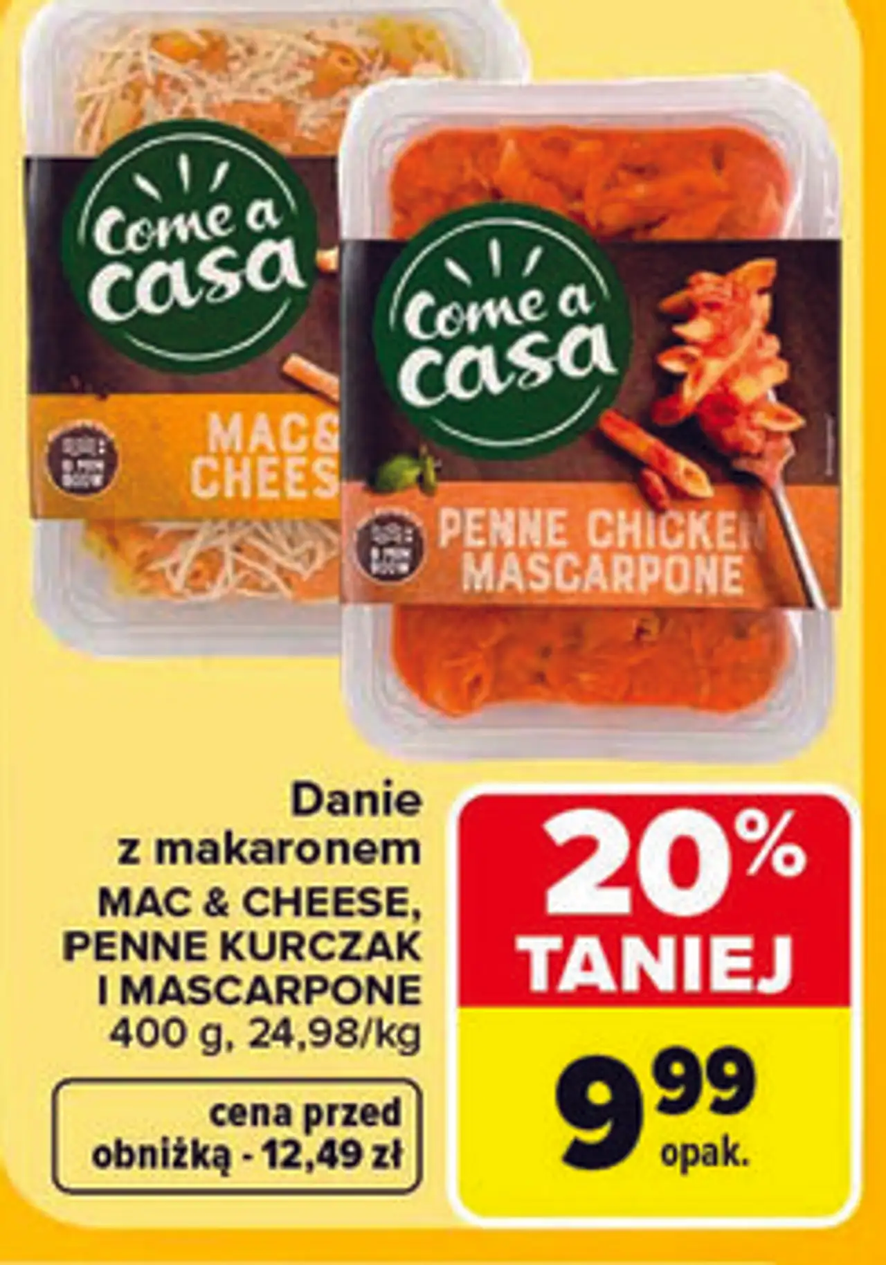 Danie z makaronem MAC & CHEESE, PENNE KURCZAK I MASCARPONE Come a Casa