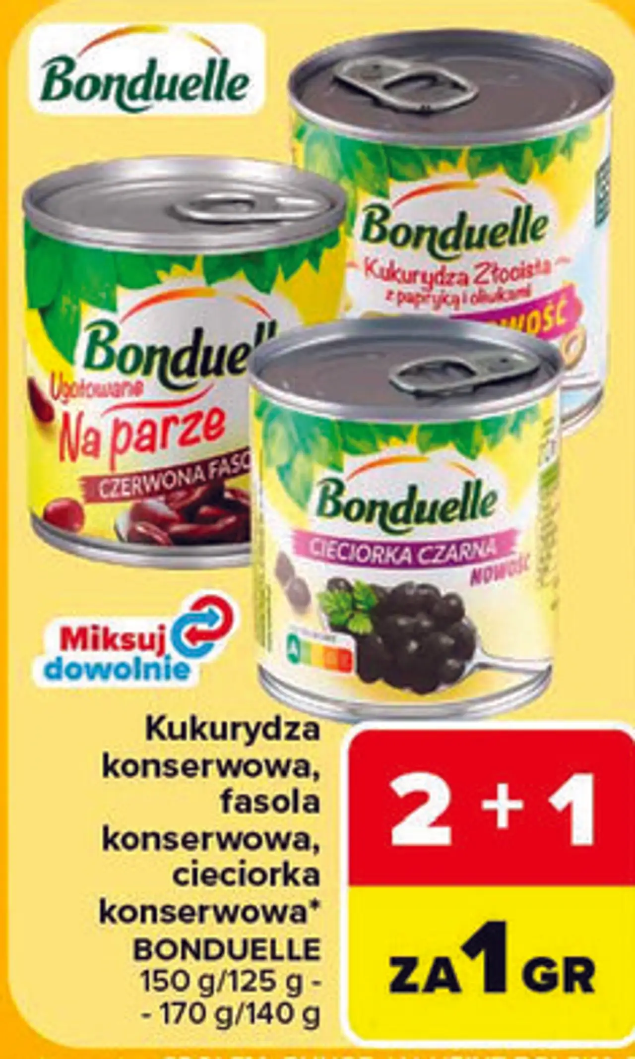 Kukurydza konserwowa, fasola konserwowa, ciecierzyca konserwowa Bonduelle