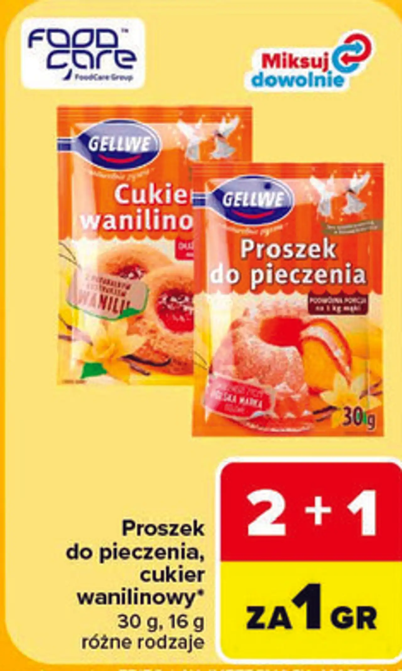 Proszek do pieczenia, cukier wanilinowy Gellwe