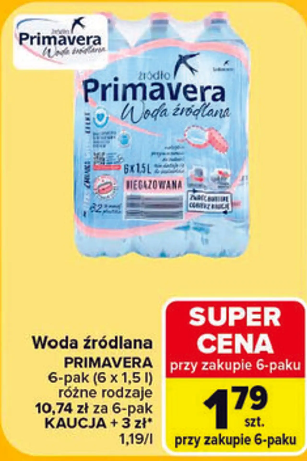 Woda źródlana Primavera 6-pak (6 x 1,5 l)
