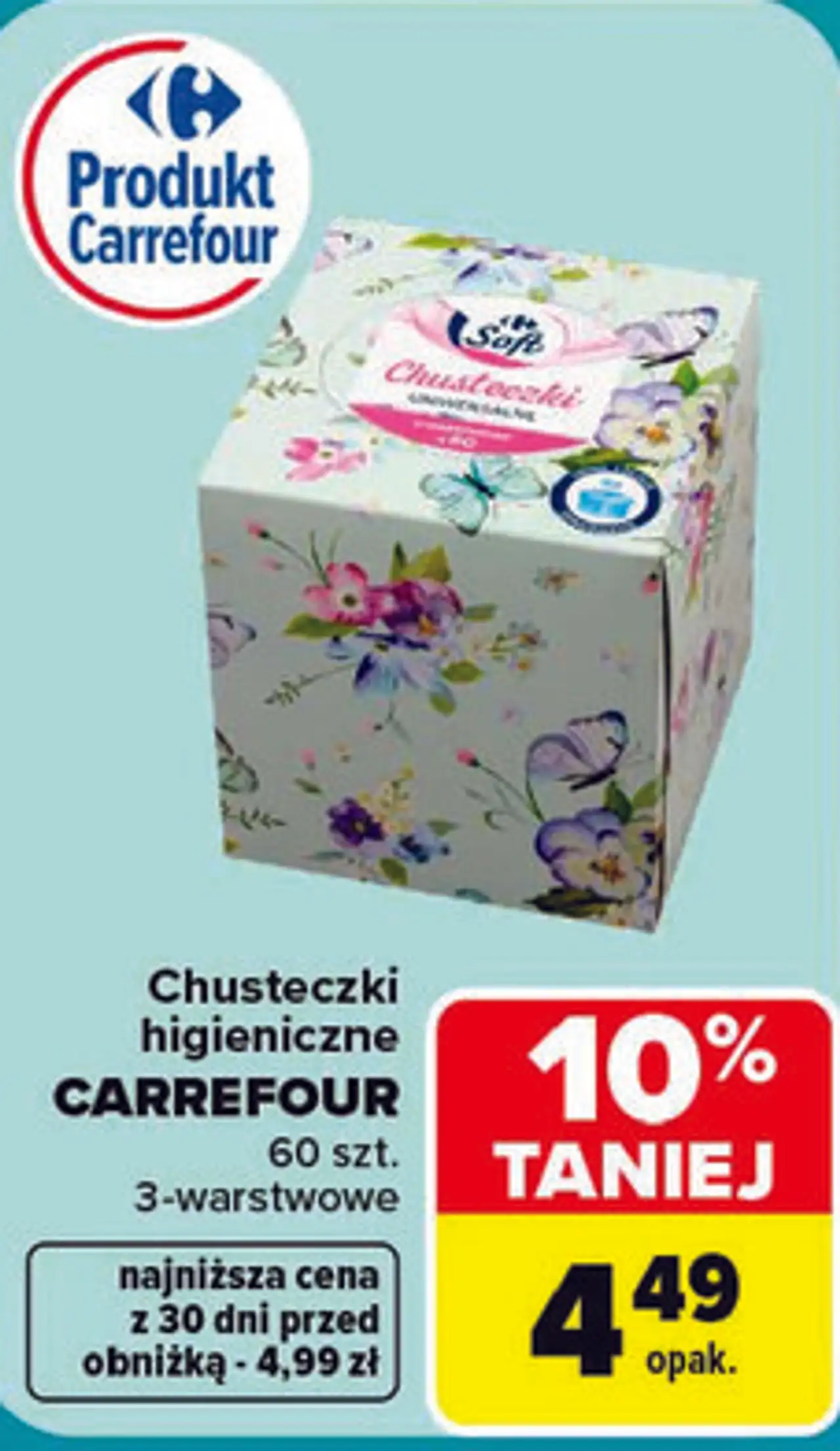 Chusteczki higieniczne Carrefour 60 szt. 3-warstwowe