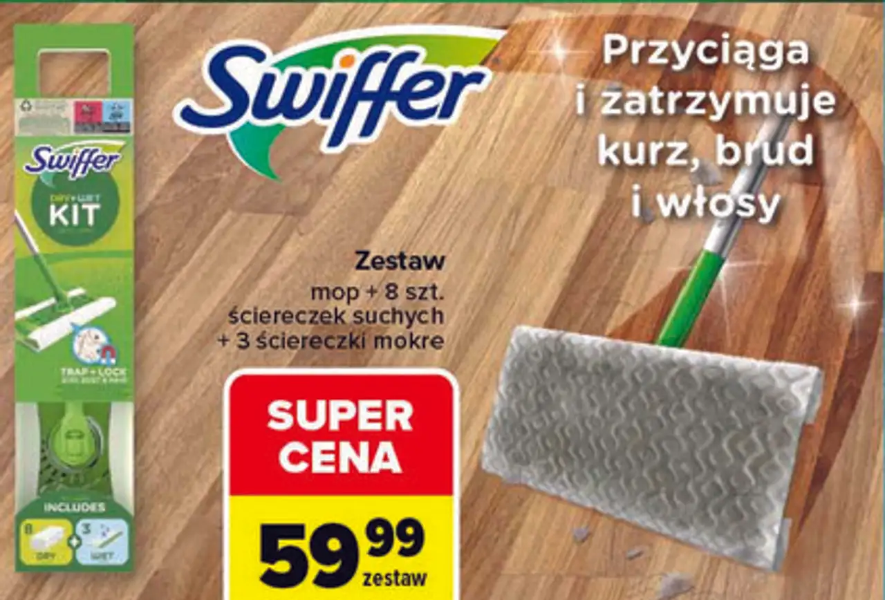 Swiffer Zestaw mop + 8 szt. ściereczek suchych + 3 ściereczki mokre