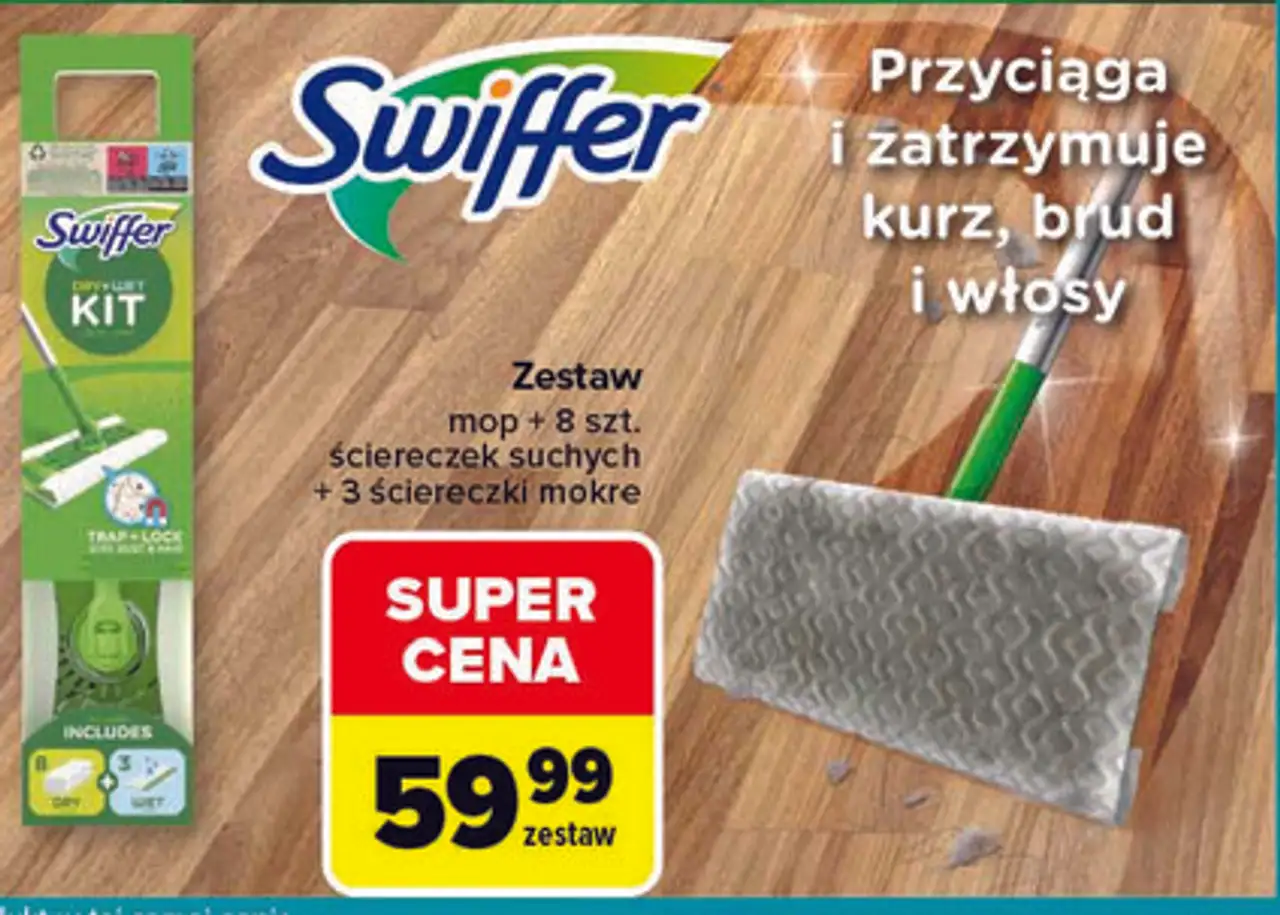 Swiffer Zestaw mop + 8 szt. ściereczek suchych + 3 ściereczki mokre