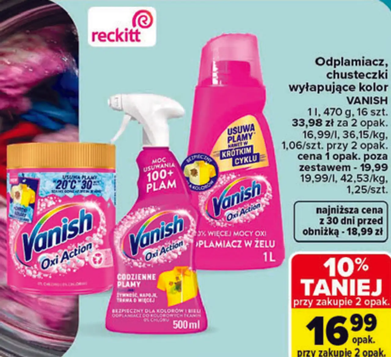 Odplamiacz, chusteczki wyłapujące kolor Vanish
