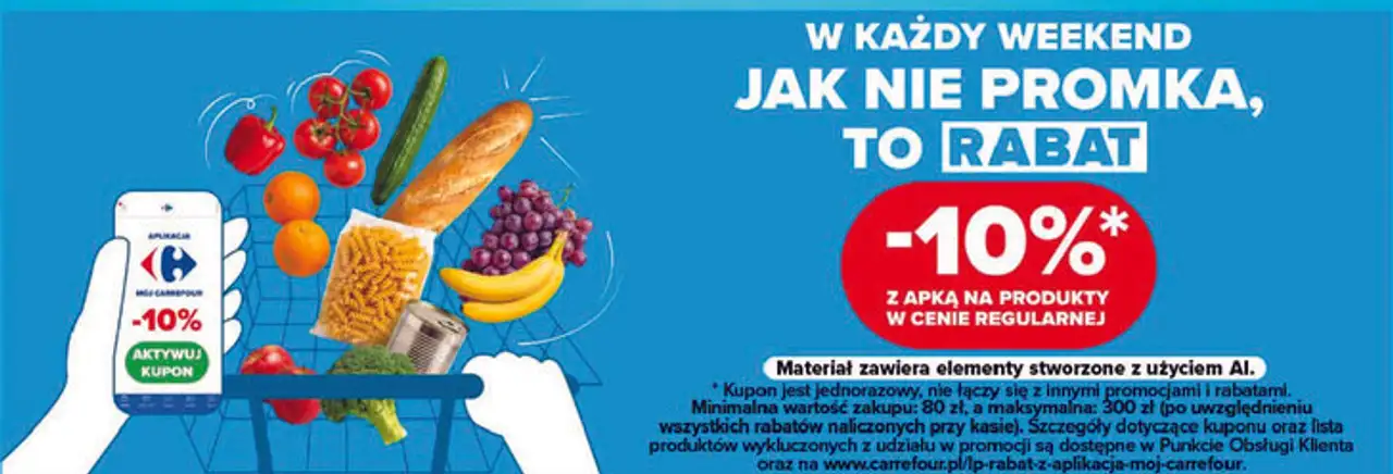 Rabat -10% z aplikacją Mój Carrefour na zakupy w weekend