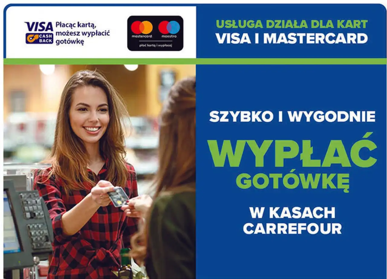 Usługa wypłaty gotówki w kasach Carrefour