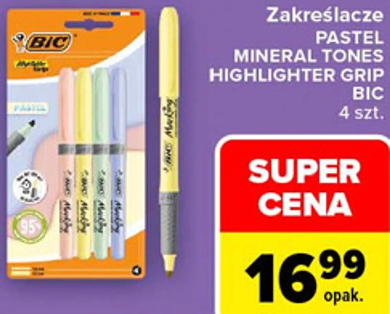 Zakreślacze PASTEL MINERAL TONES HIGHLIGHTER GRIP BIC 4 szt.