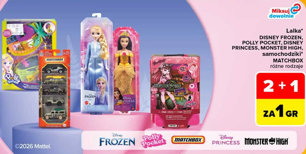 Lalka DISNEY FROZEN, POLLY POCKET, DISNEY PRINCESS, MONSTER HIGH, samochodziki MATCHBOX