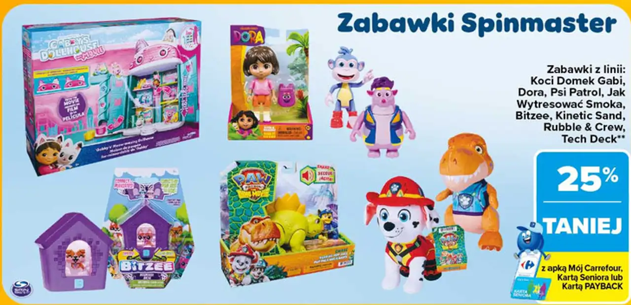 Zabawki Spinmaster: Koci Domek Gabi, Dora, Psi Patrol, Jak Wytresować Smoka, Bitzee, Kinetic Sand, Rubble & Crew, Tech Deck