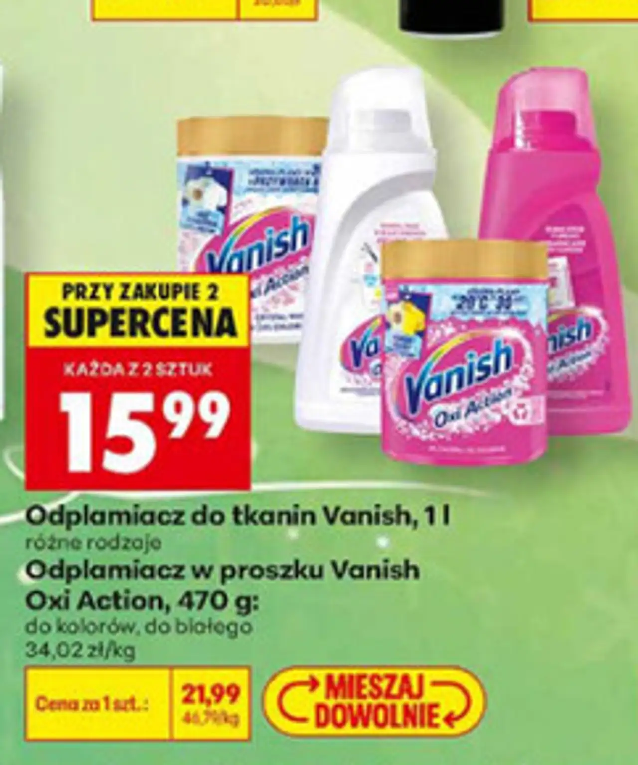 Odplamiacz do tkanin Vanish lub proszek Vanish Oxi Action