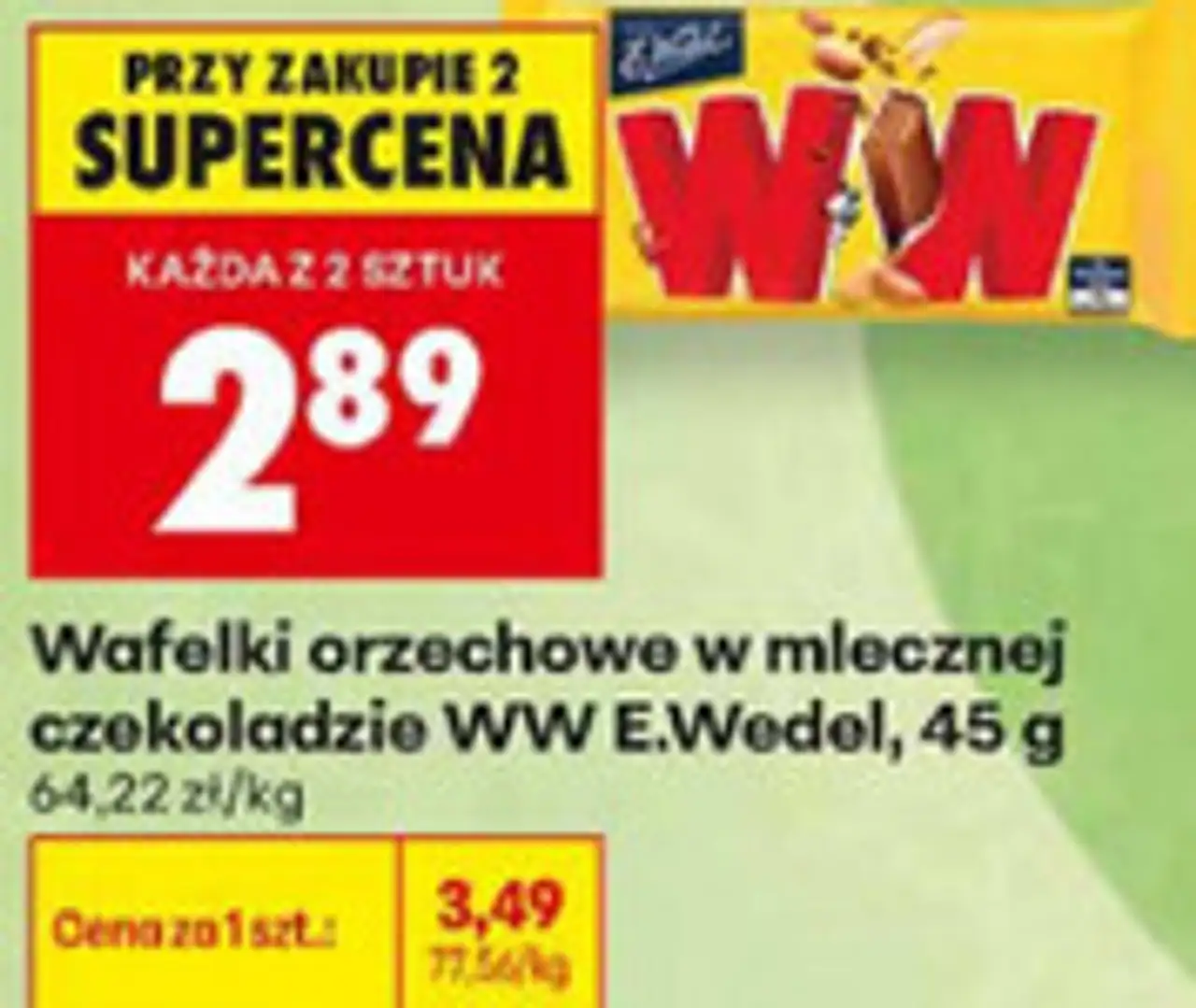 Wafelki orzechowe w mlecznej czekoladzie WW E.Wedel, 45 g