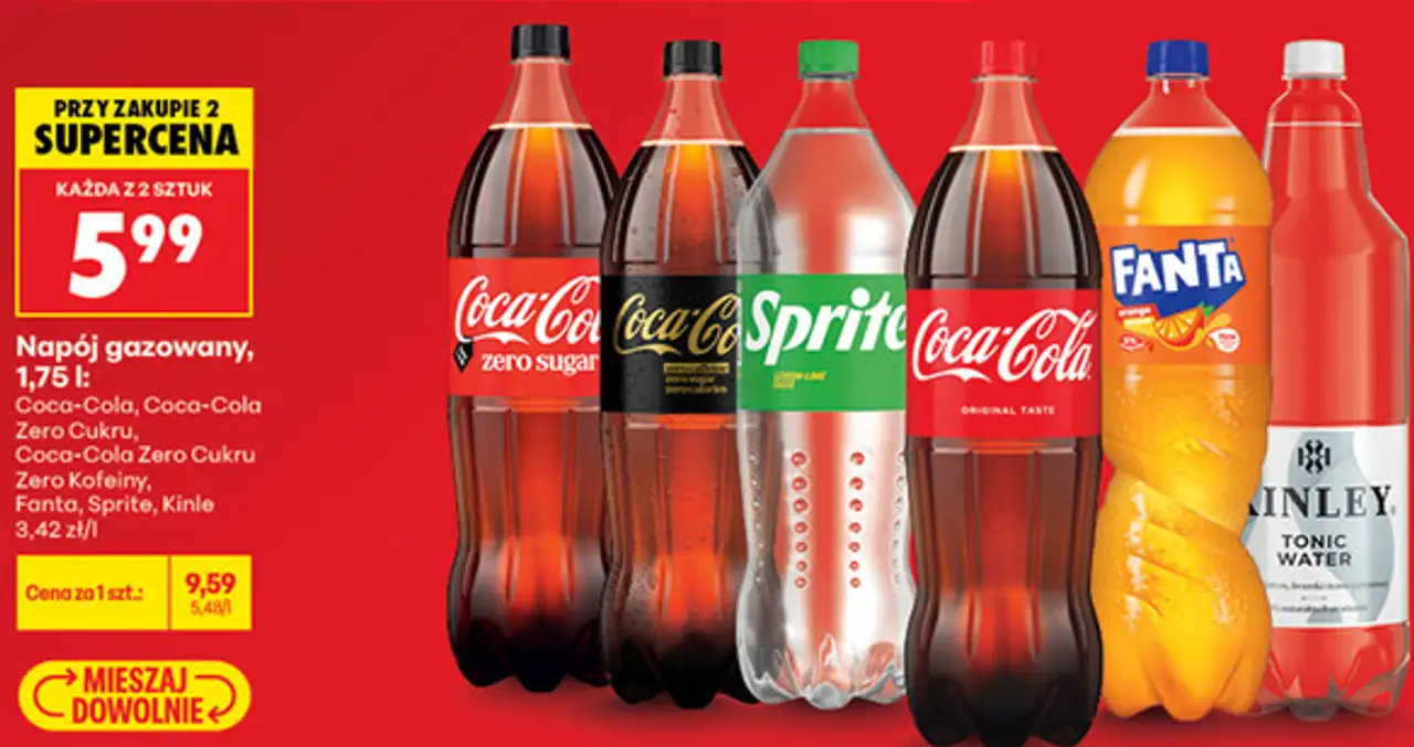 Napój gazowany Coca-Cola, Sprite, Fanta, Kinley