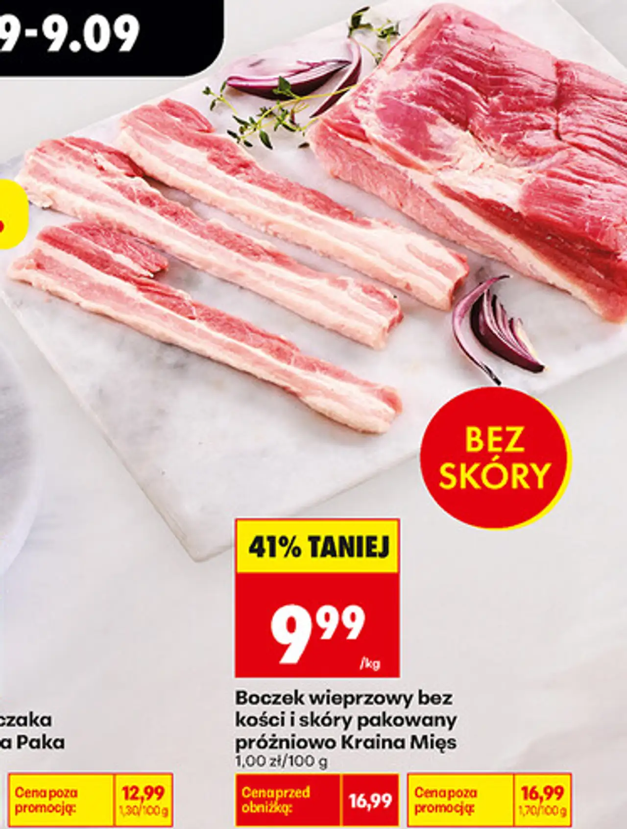 Boczek wieprzowy bez kości i skóry pakowany próżniowo Kraina Mięs