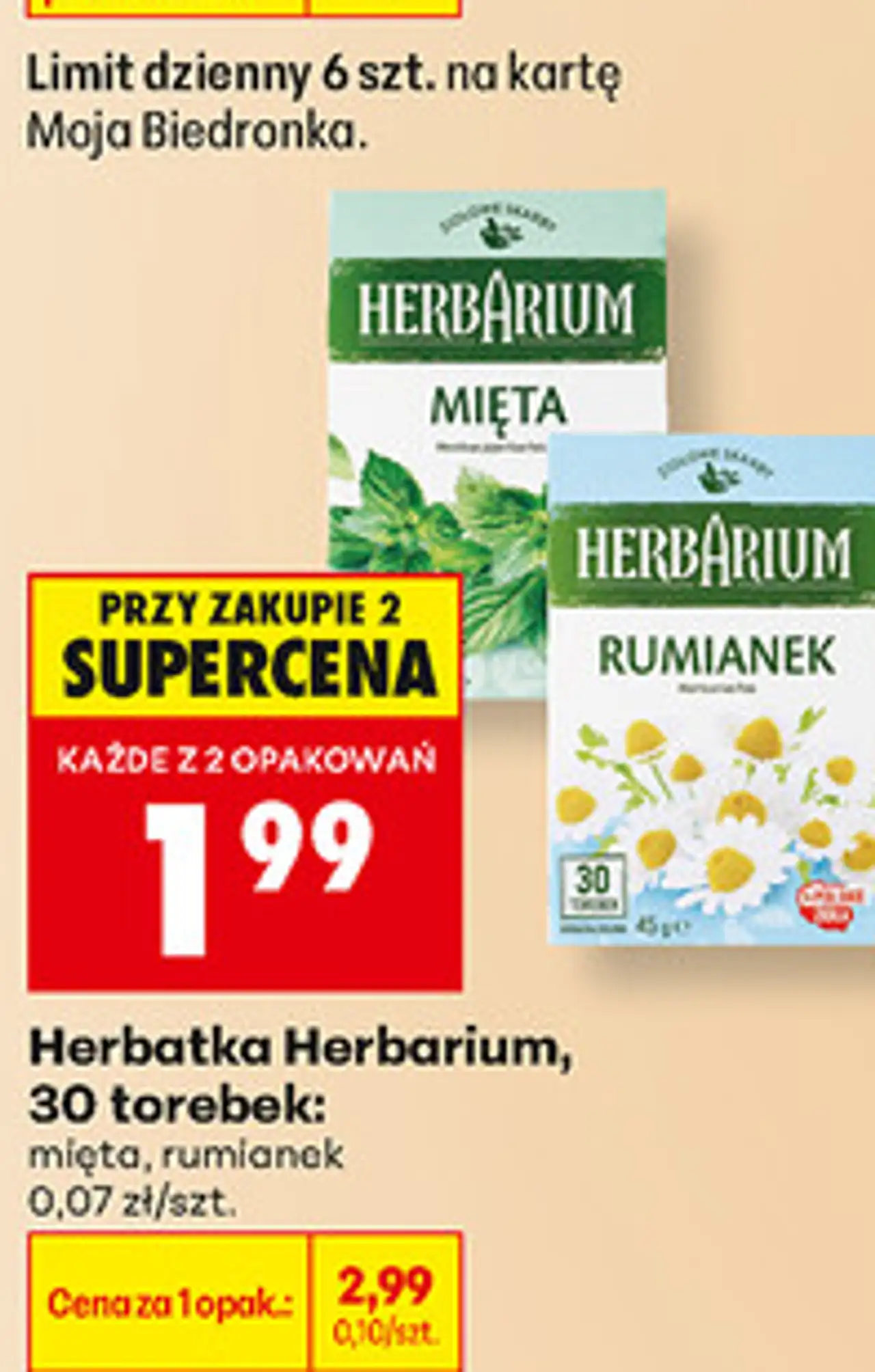 Herbatka Herbarium, 30 torebek (mięta, rumianek)