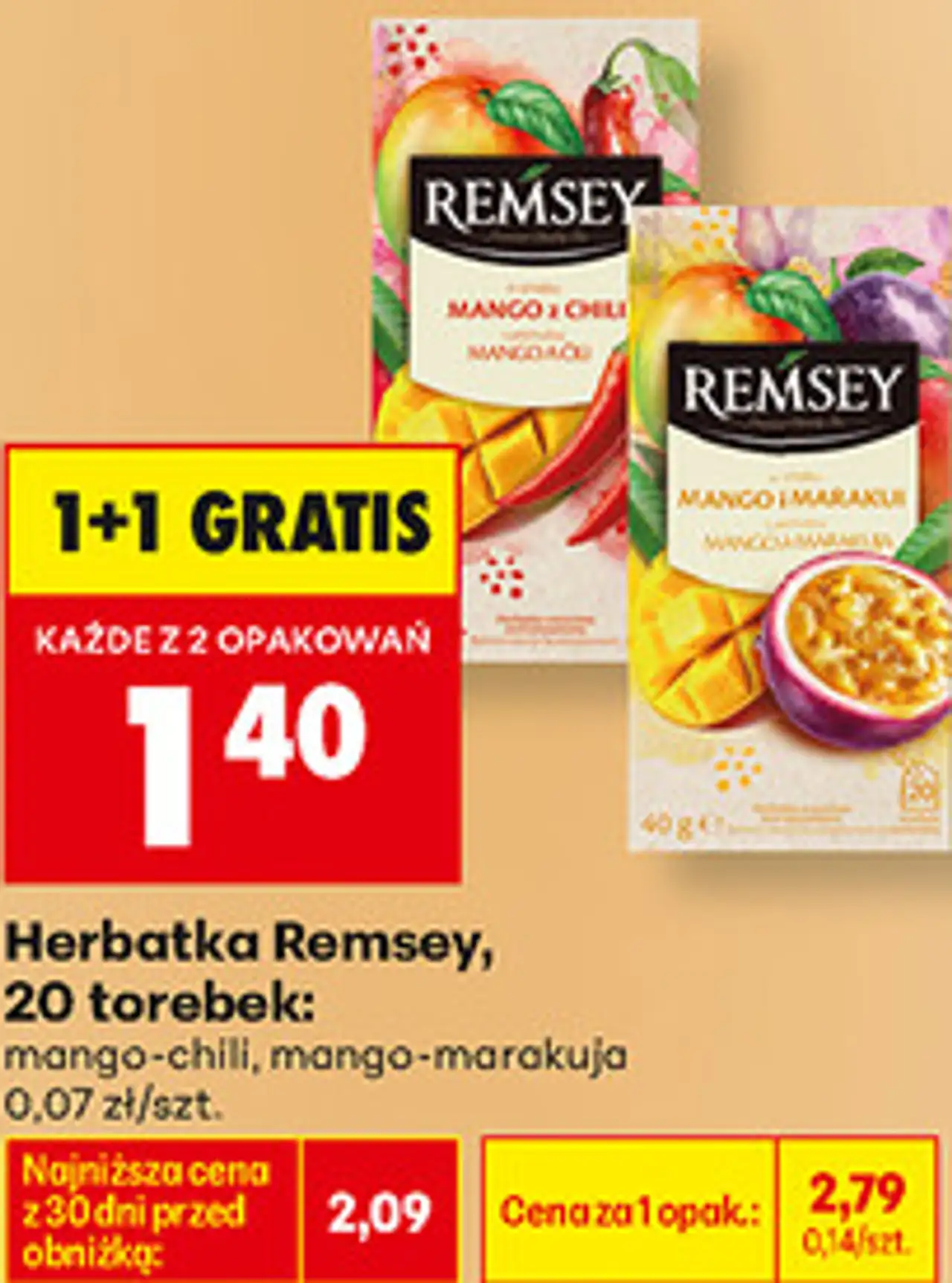 Herbatka Remsey, 20 torebek (mango-chili, mango-marakuja)