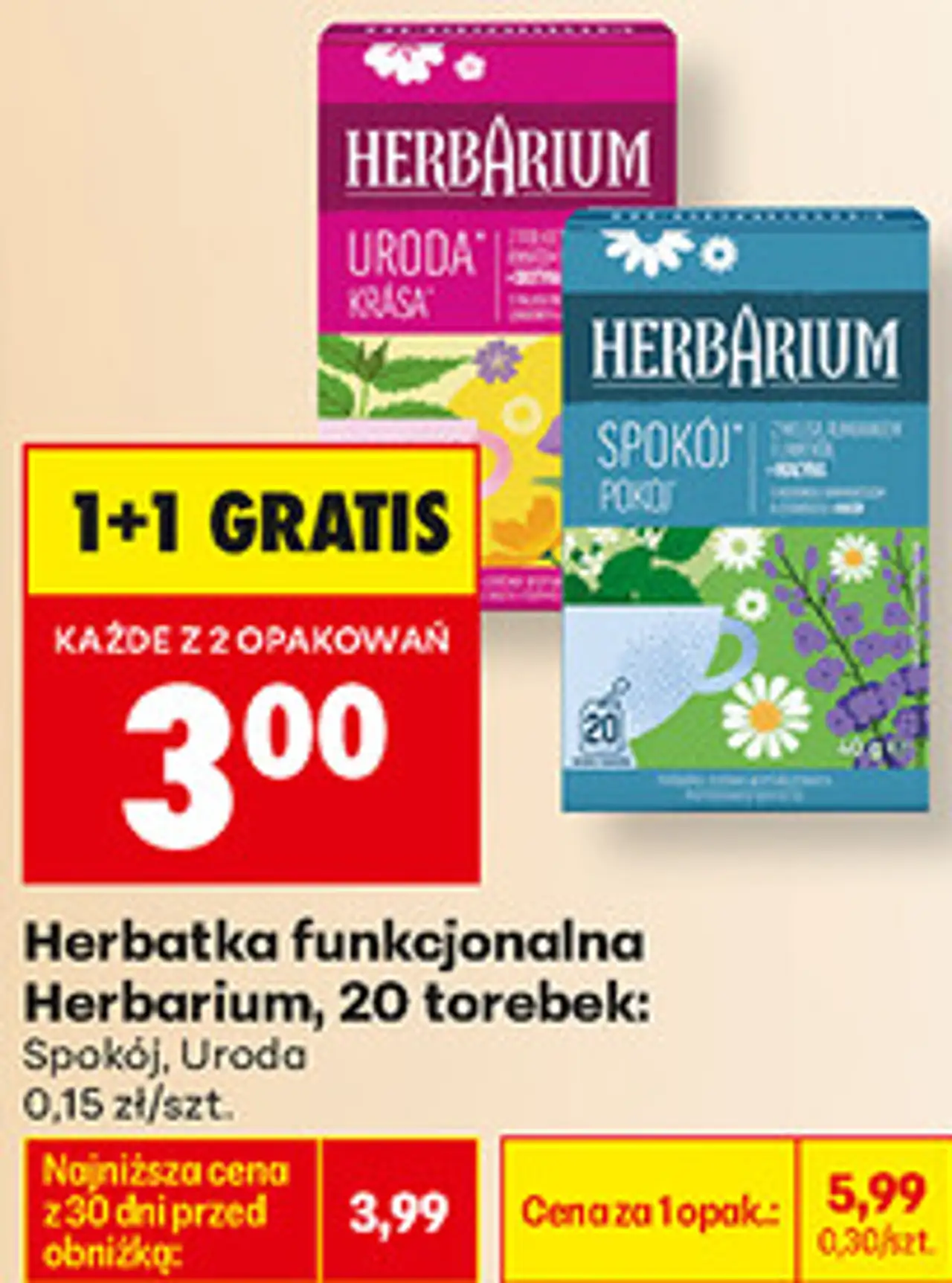 Herbatka funkcjonalna Herbarium, 20 torebek (Spokój, Uroda)