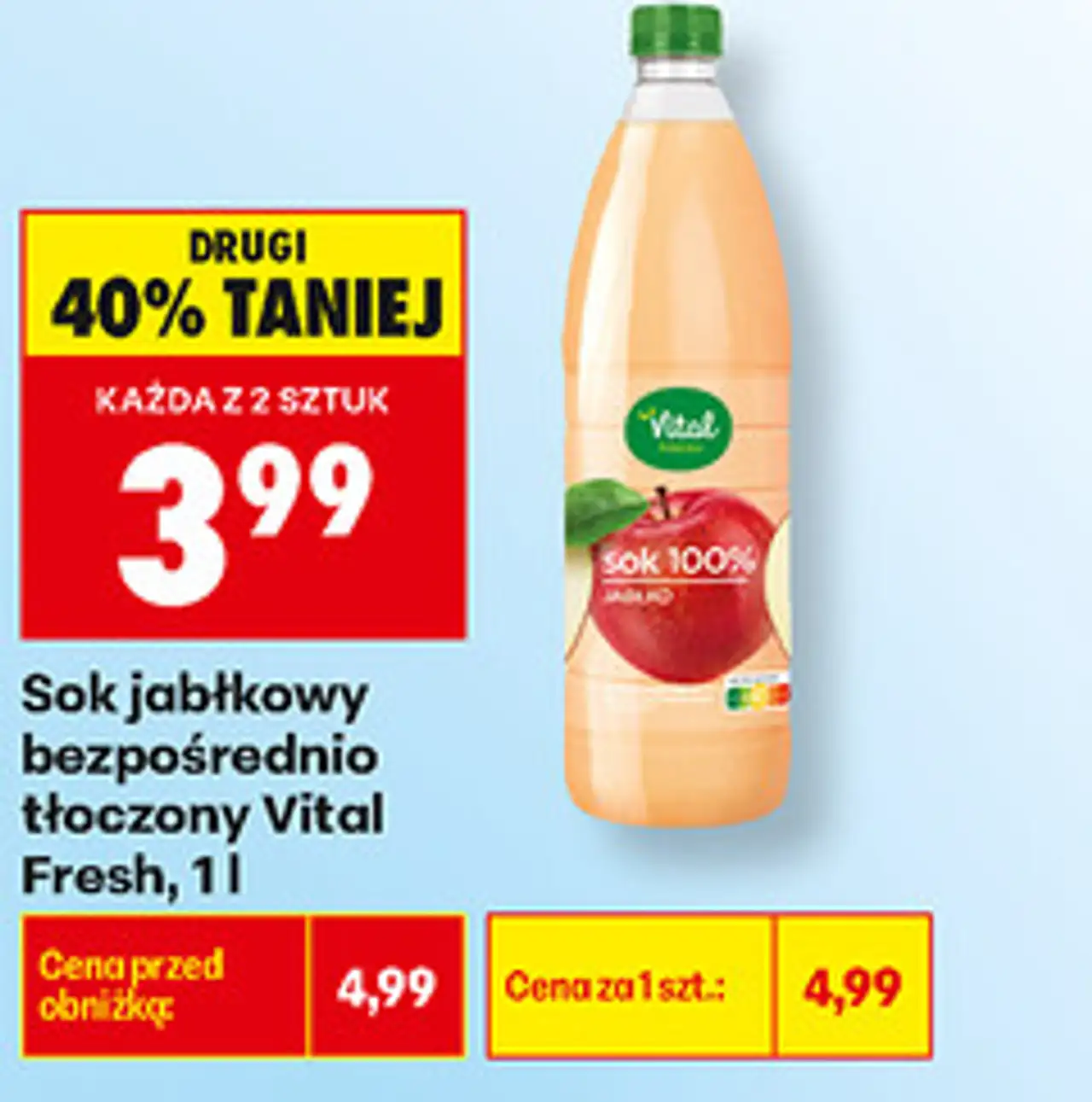 Sok jabłkowy bezpośrednio tłoczony Vital Fresh, 1 l
