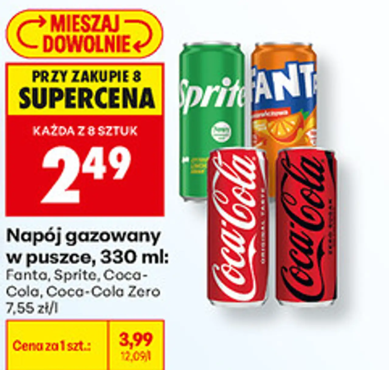 Napój gazowany w puszce Fanta, Sprite, Coca-Cola, Coca-Cola Zero, 330 ml
