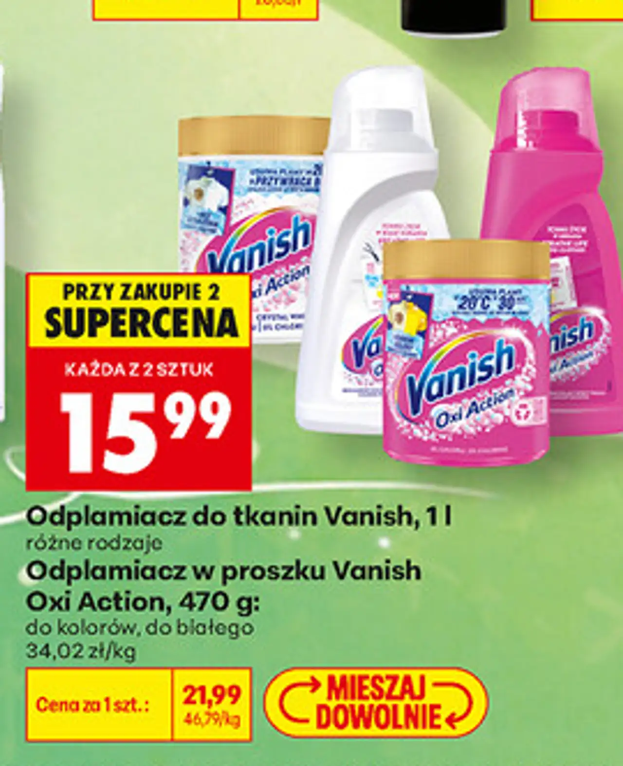 Odplamiacz do tkanin Vanish / Odplamiacz w proszku Vanish Oxi Action
