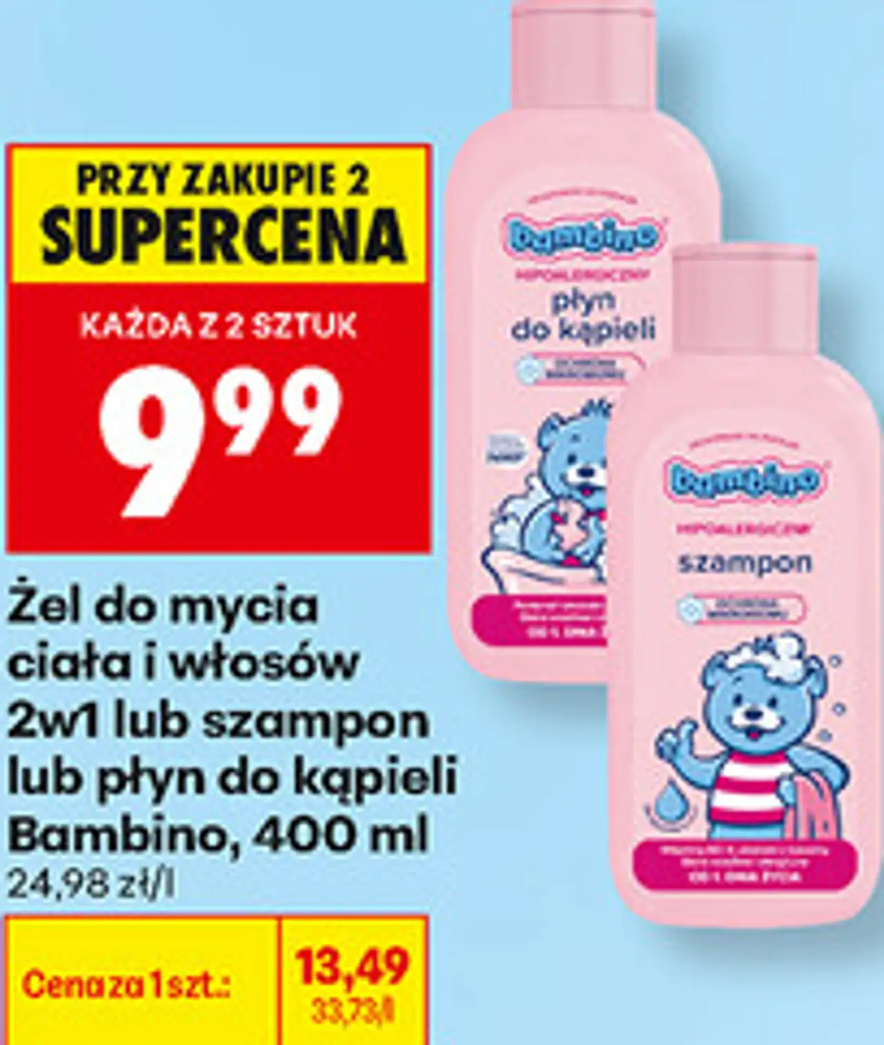 Żel do mycia ciała i włosów 2w1 lub szampon dla dzieci Bambino, 400 ml