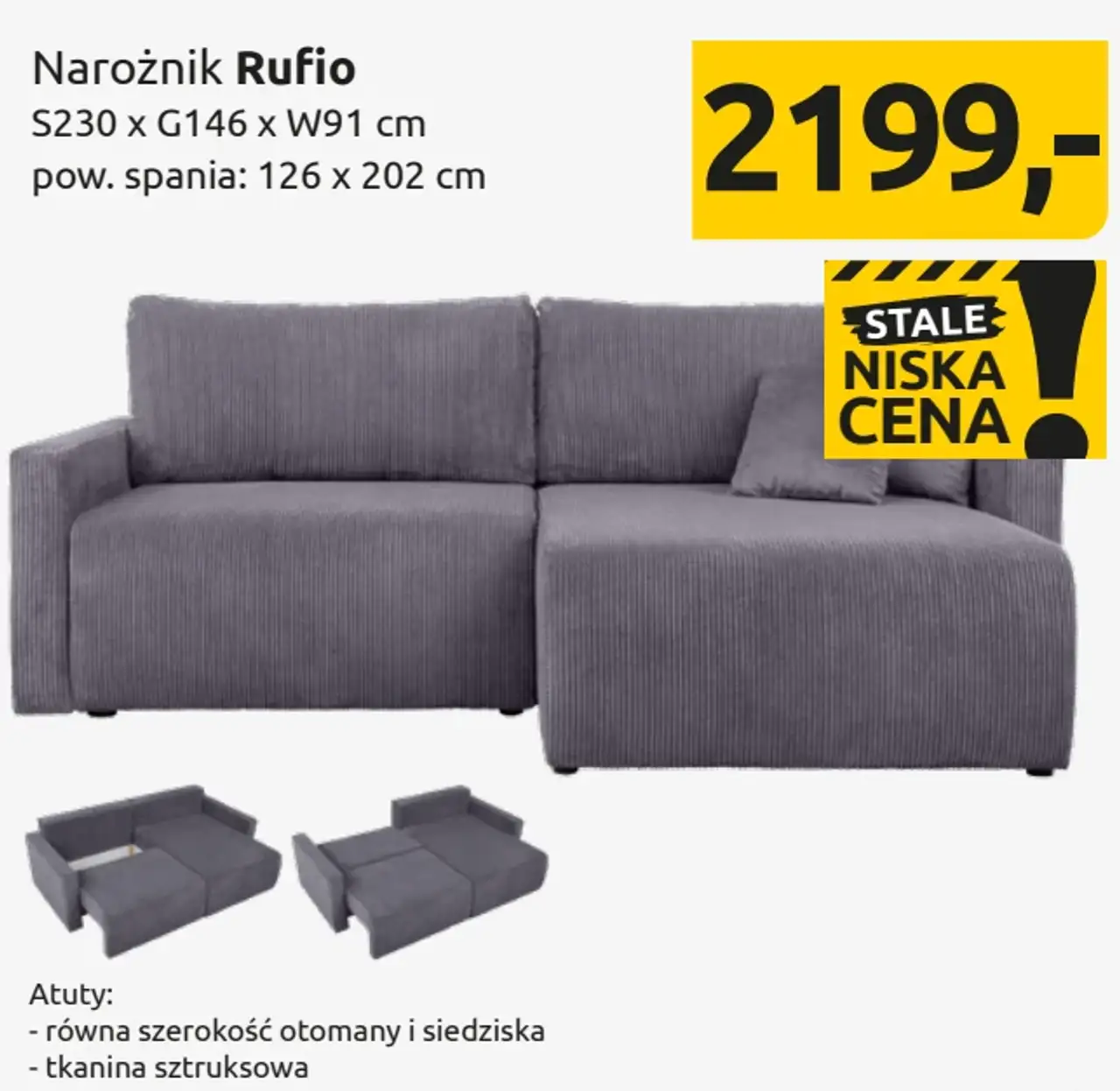Narożnik Rufio S230 x G146 x W91 cm