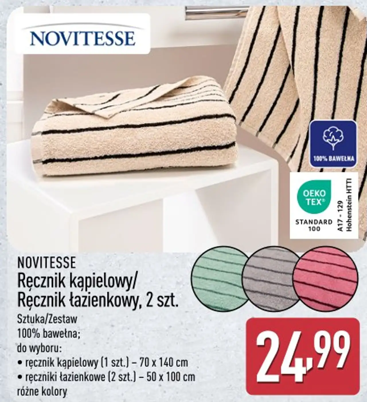 NOVITESSE Ręcznik kąpielowy/Ręcznik łazienkowy, 2 szt.