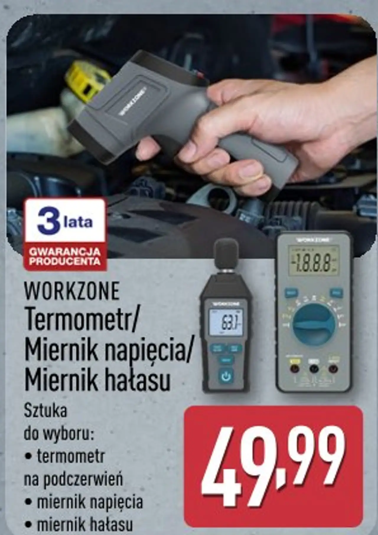 WORKZONE Termometr/ Miernik napięcia/ Miernik hałasu