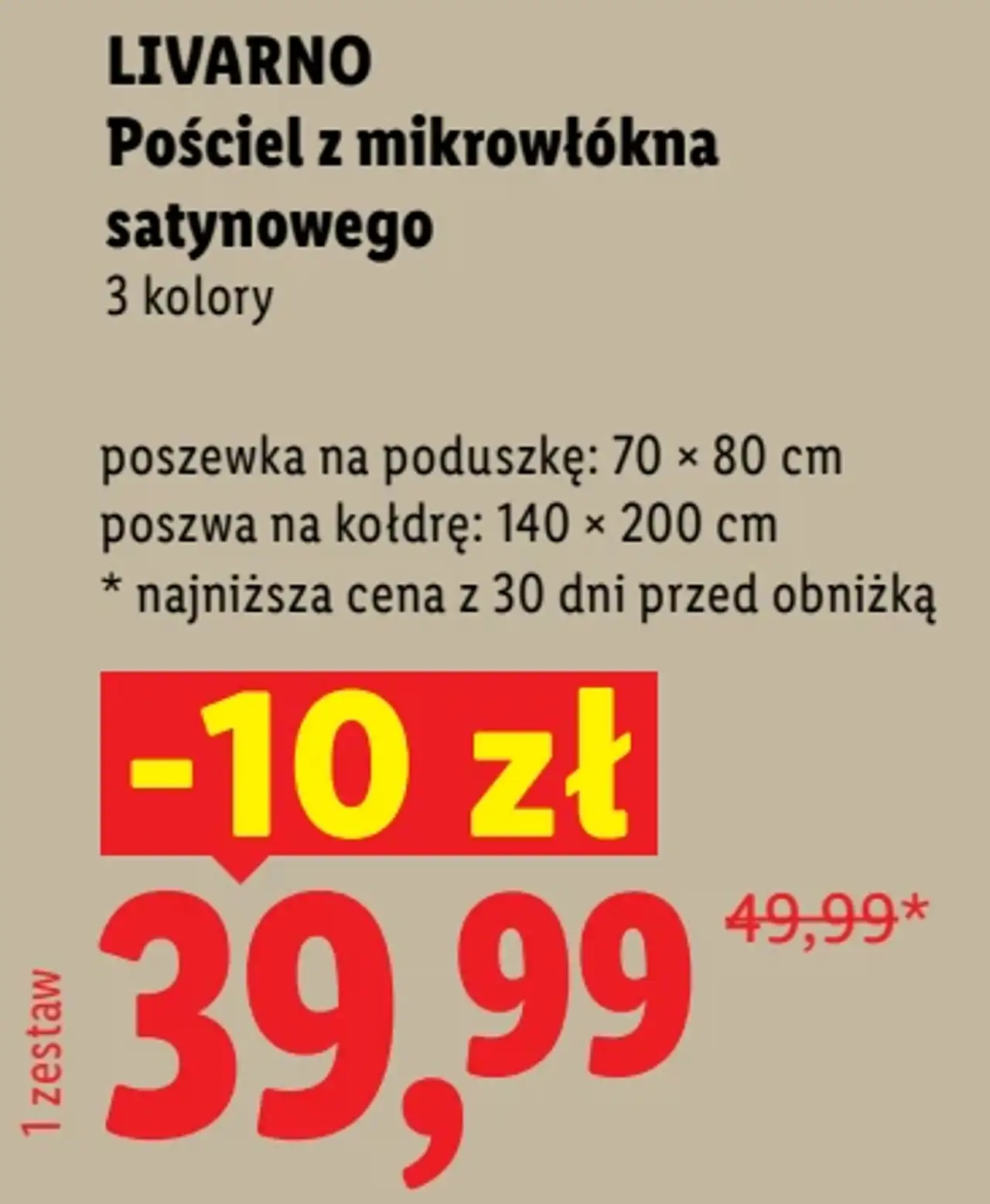 LIVARNO pościel z mikrowłókna satynowego. Poszwa na kołdrę 140x200 cm + poszewka na poduszkę.