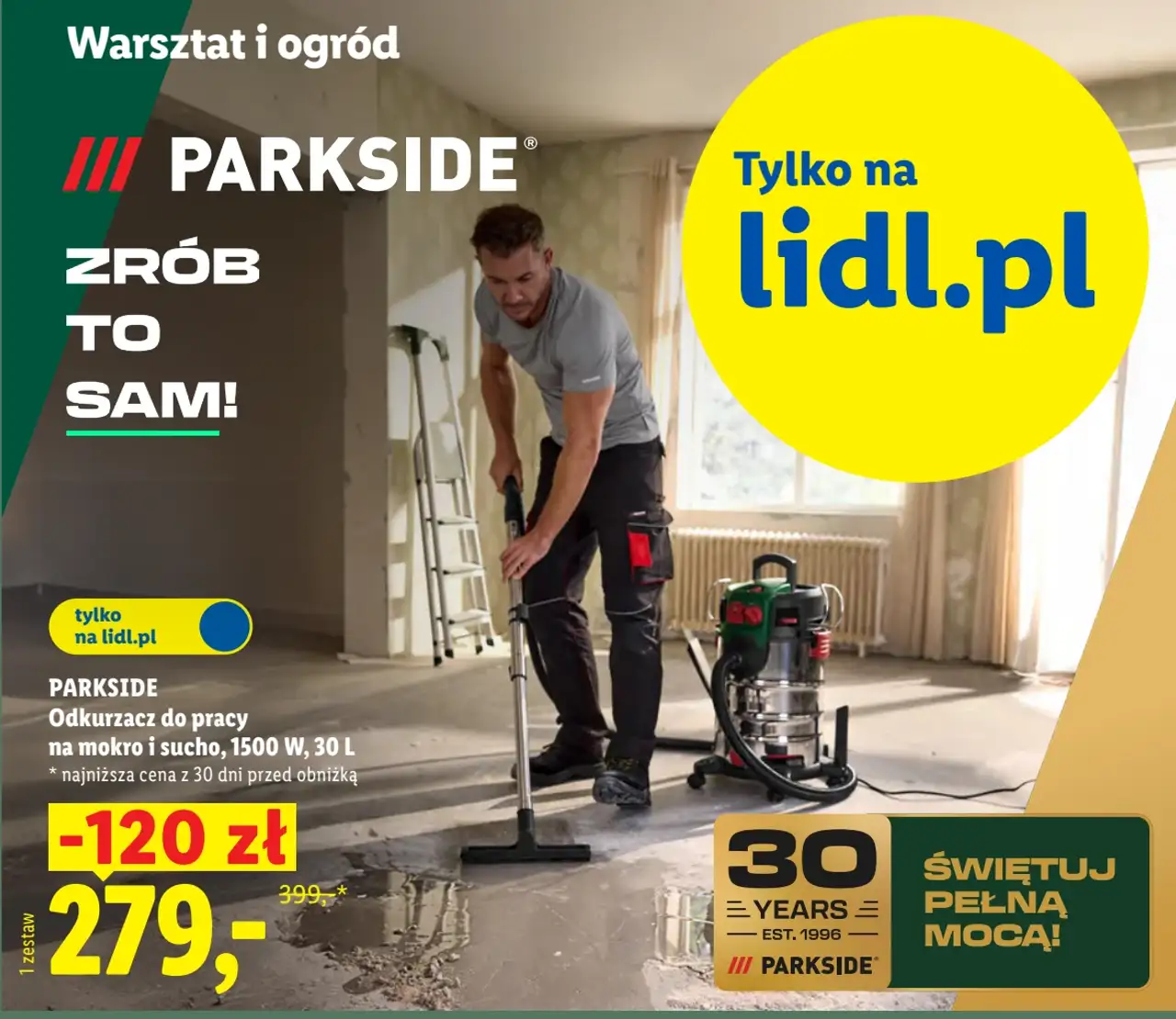 PARKSIDE Odkurzacz do pracy na mokro i sucho, 1500 W, 30 L