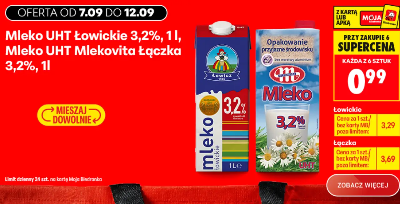 Mleko UHT Łowickie 3,2%, 1 l / Mleko UHT Mlekovita Łączka 3,2%, 1 l