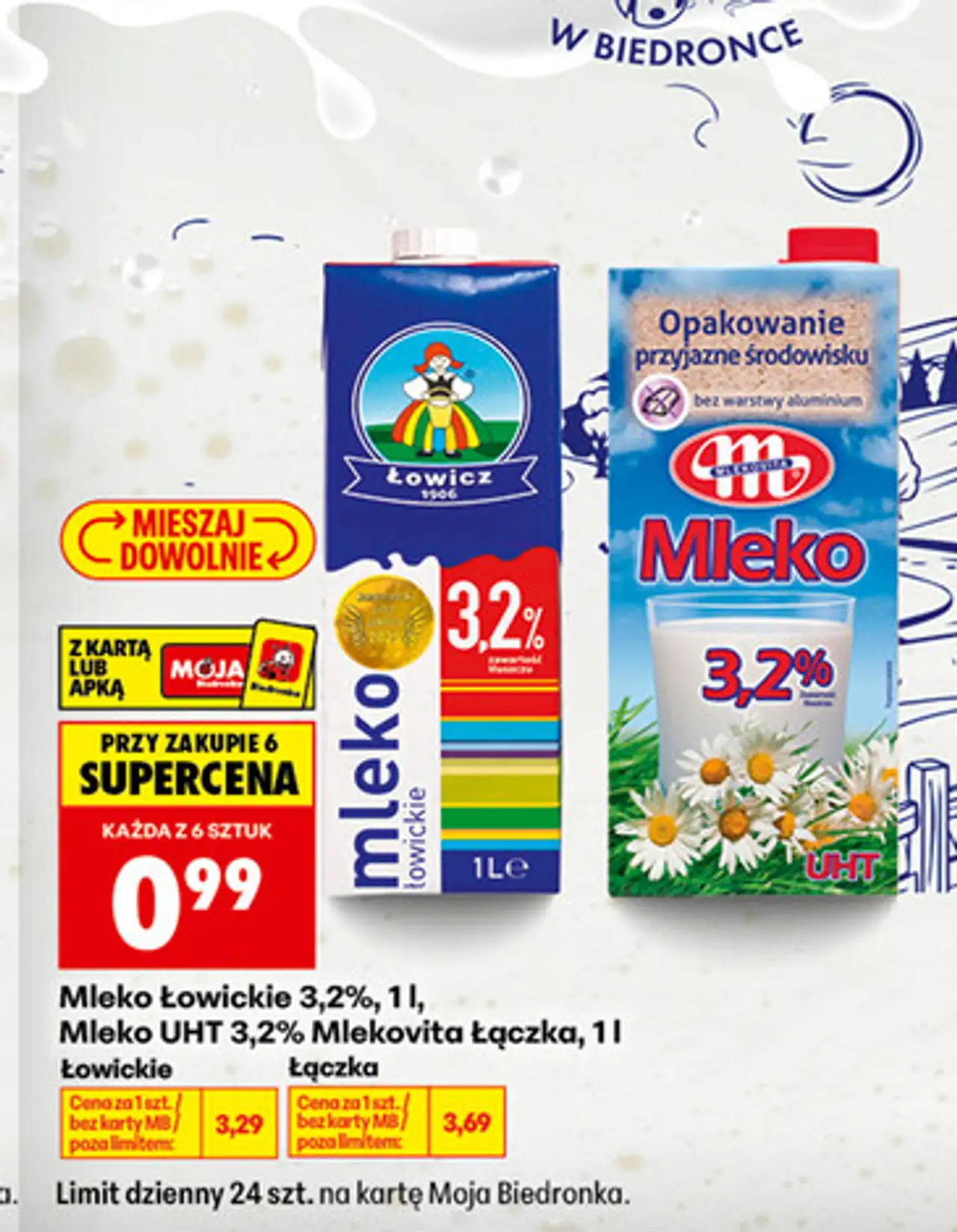 Mleko Łowickie 3,2% lub Mleko UHT 3,2% Mlekovita Łączka