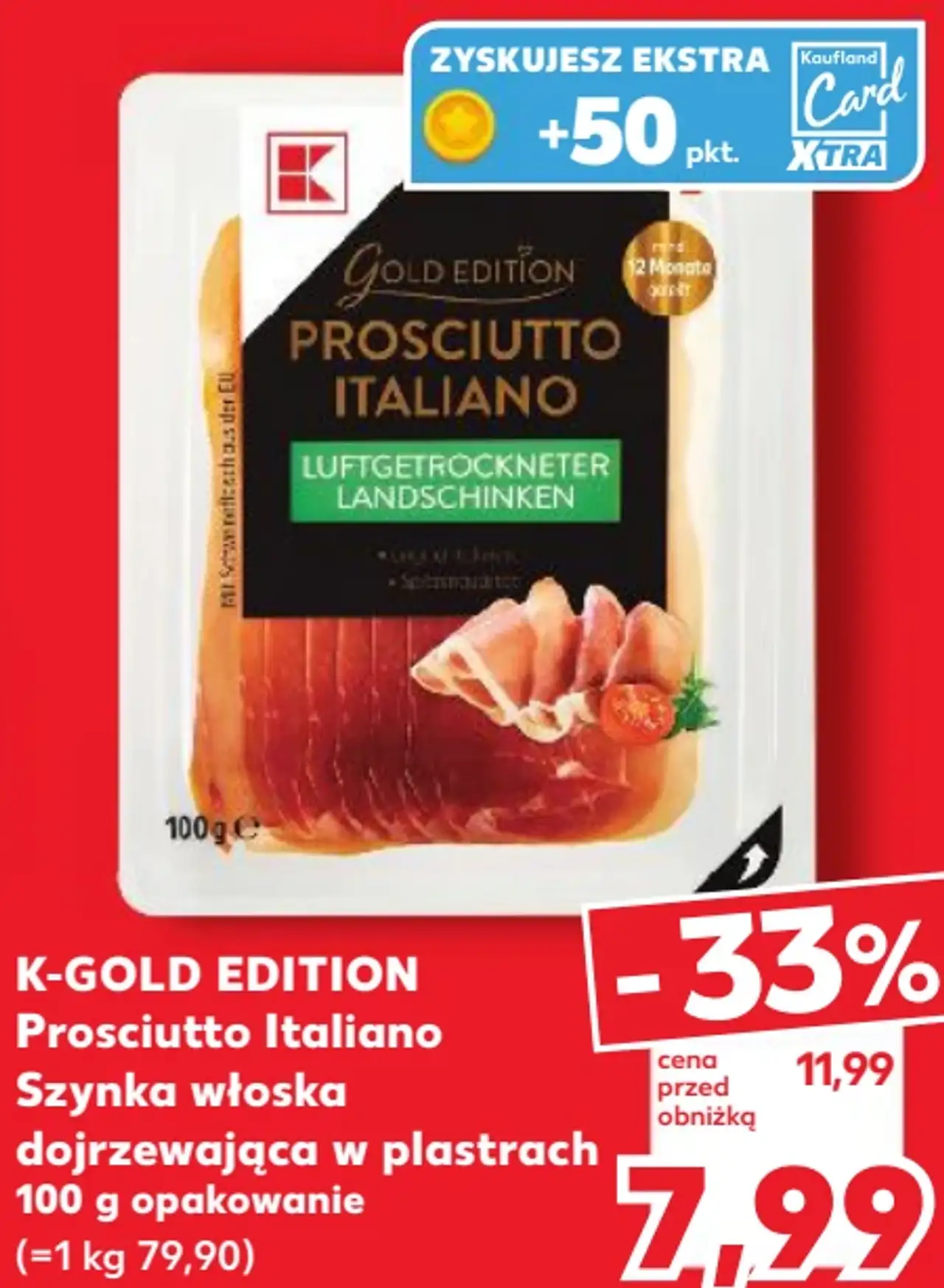 K-Gold Edition Prosciutto Italiano Szynka włoska dojrzewająca w plastrach