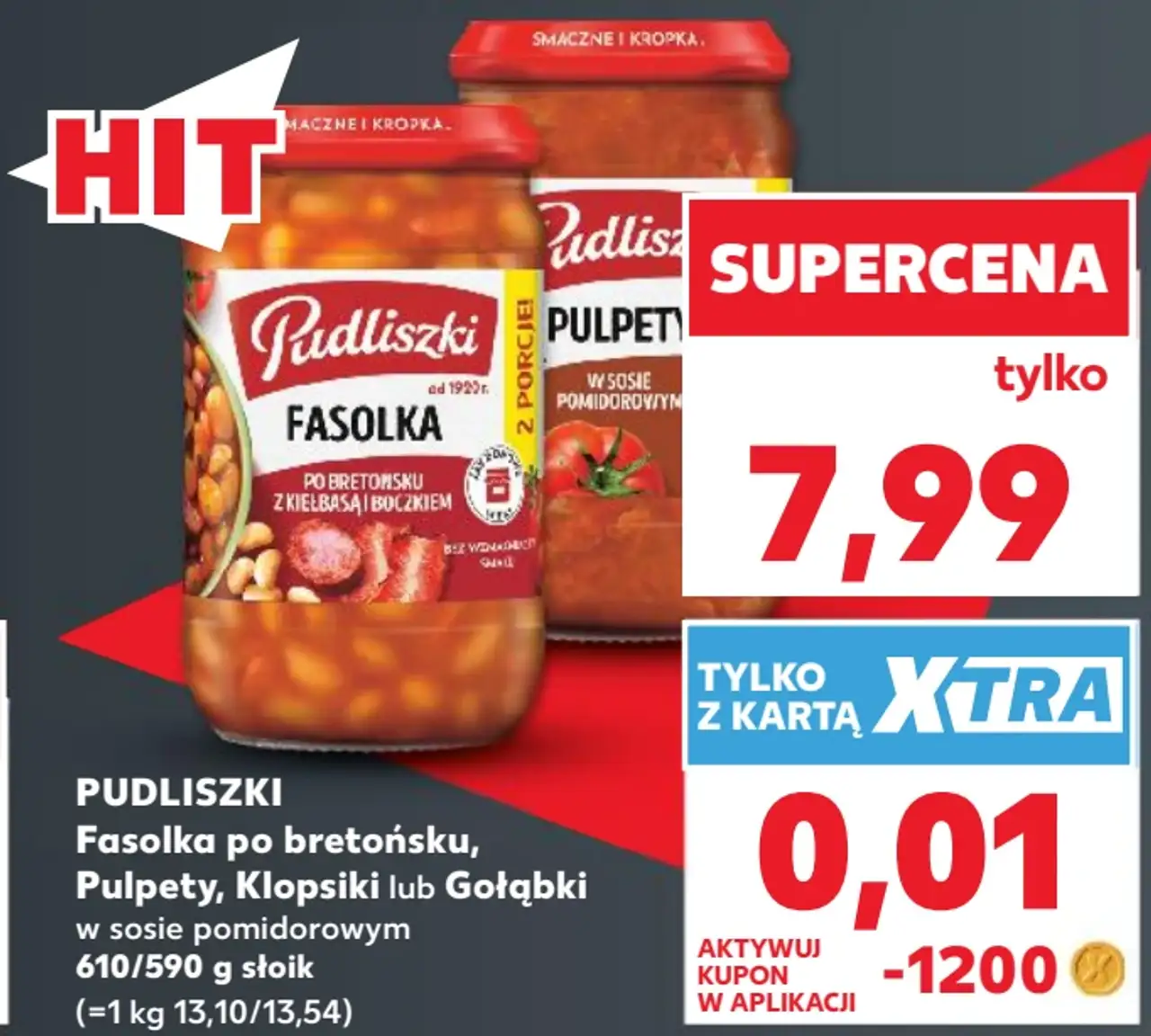 Pudliszki Fasolka po bretońsku, Pulpety, Klopsiki lub Gołąbki w sosie pomidorowym