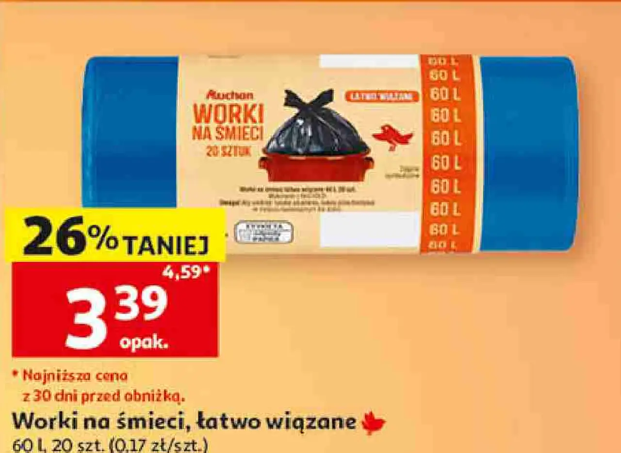 Worki na śmieci, łatwo wiązane Auchan