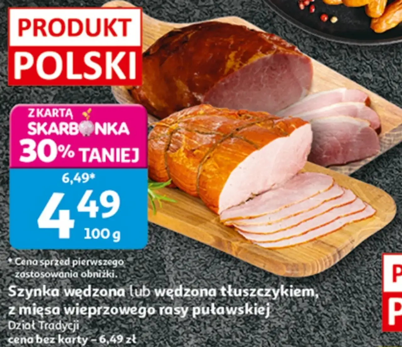 Auchan Pewni Dobrego Szynka wędzona lub wędzona tłuszczykiem, z mięsa wieprzowego rasy puławskiej